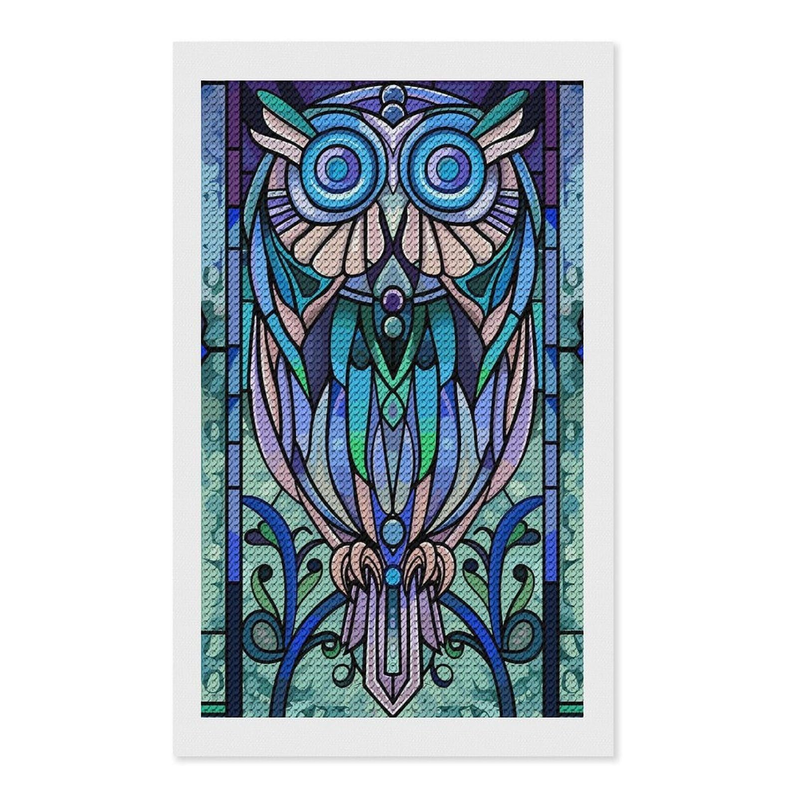 Junmoney Stained Glass Owl Art Full Drill Diamond Painting Kit 12"x20", Mindful Craft Activity, Bedroom Decor, for Adults, Gift Idea