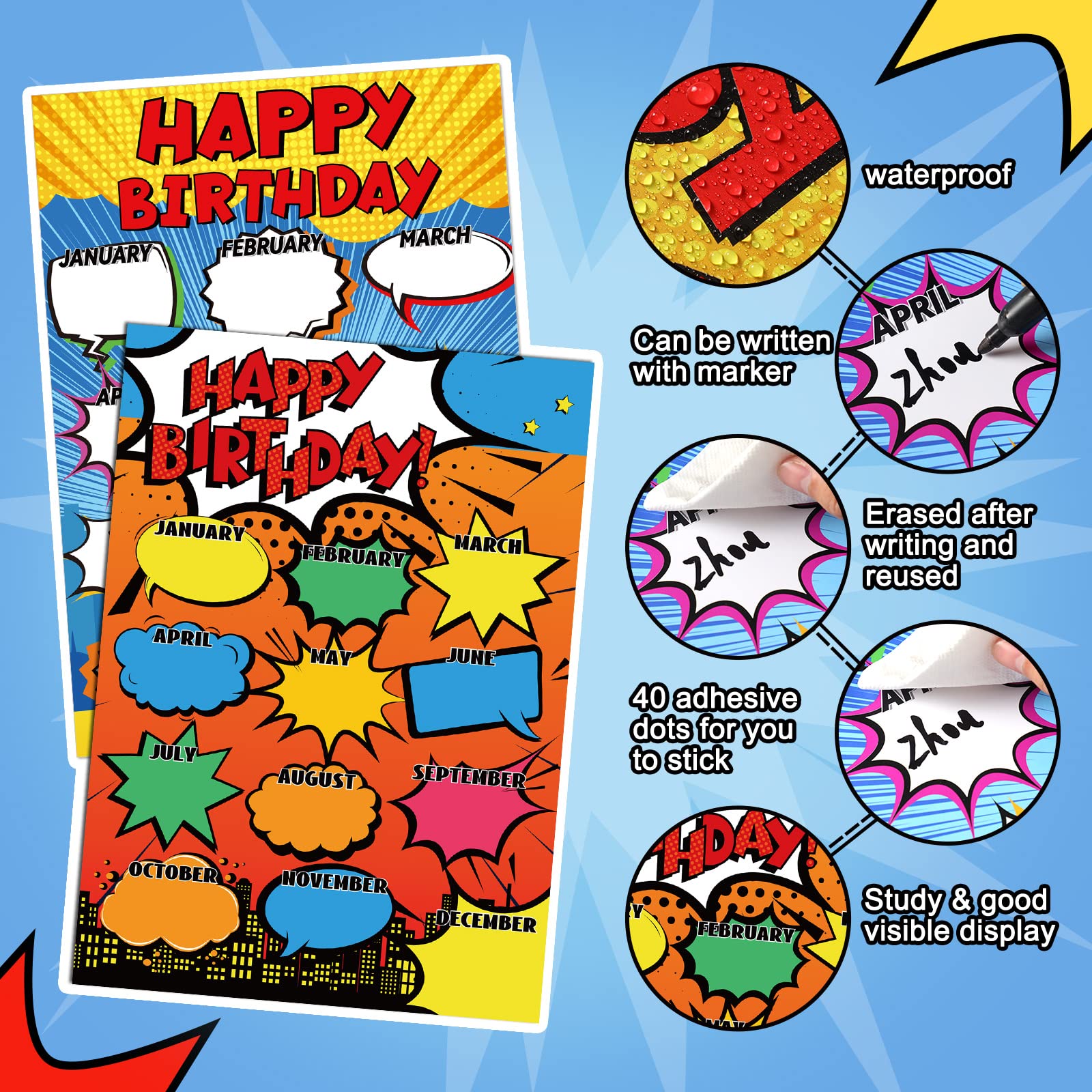 Snapklik.com : Estune 2 Pcs Happy Birthday Chart For Classroom Birthday ...