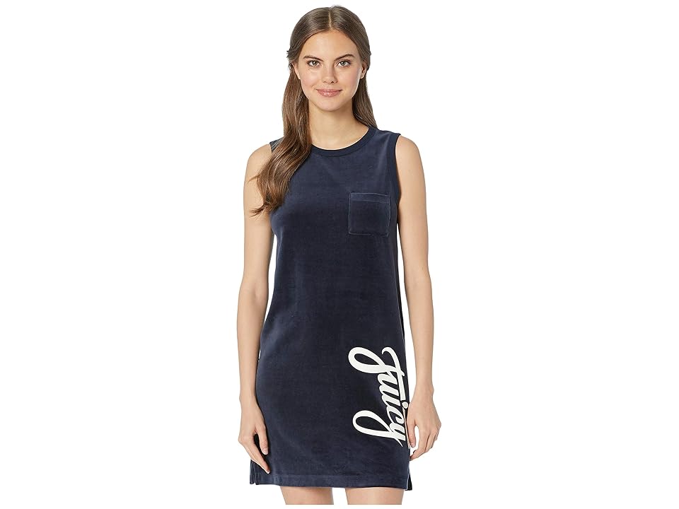 

Juicy Couture Juicy Script Velour Logo Track Sleeveless Dress (Regal) Women's Dress, Navy