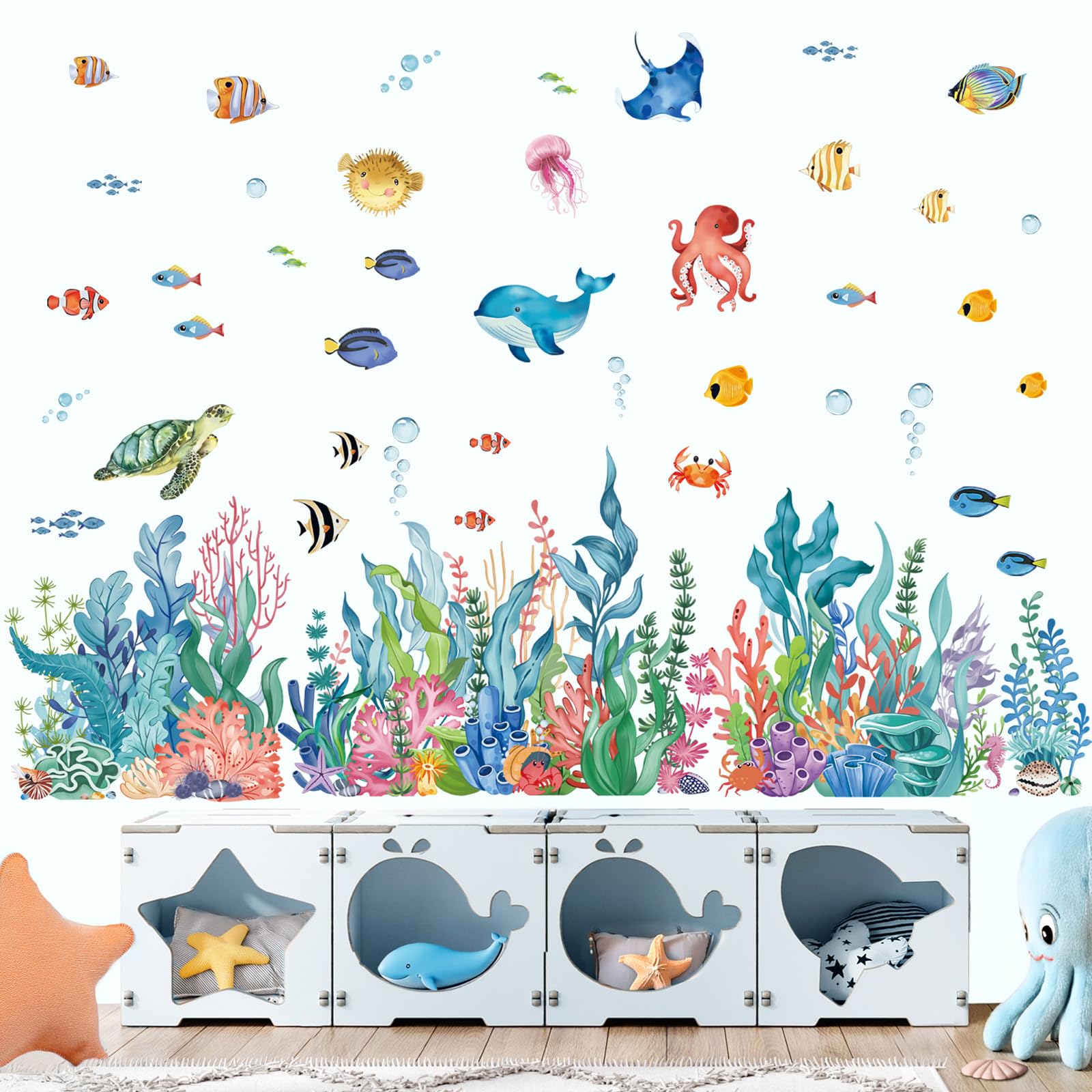 wondever Under The Sea Seaweed Coral Wall Corner Stickers Ocean Creature Tropical Fish Peel and Stick Wall Art Decals for Girls Bedroom Baby Nursery Kids Bedroom - Image 3