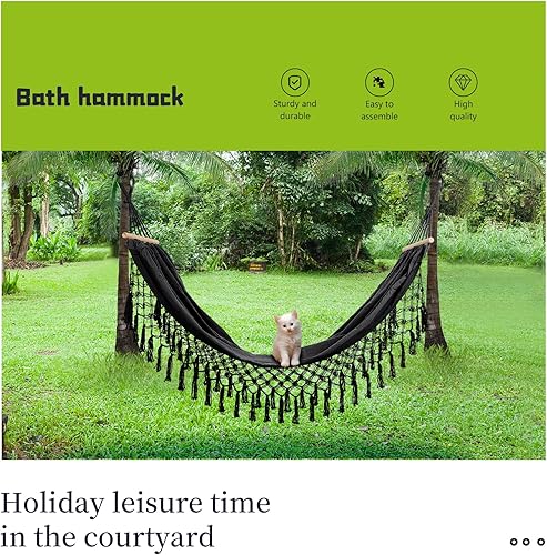 Miniatura 2 de LNWQSQR Hamaca portátil, hermosa hamaca de cuerda con borlas de estilo bohemio, adecuada para mochileros, patio, playa, patio trasero, al aire