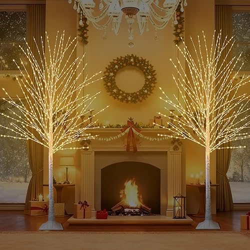 Miniatura 4 de Árbol de abedul iluminado de 6 pies con 880 luces LED de color blanco cálido, 8 funciones, árbol de Navidad de imitación de luz remota para