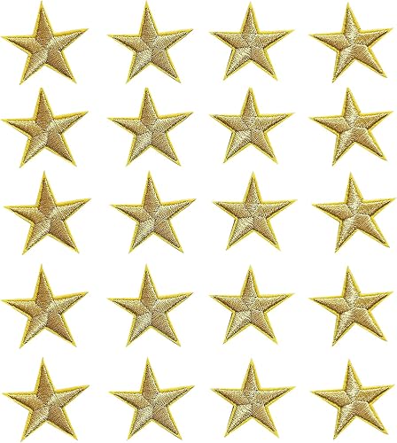 20 parches para planchar con estrellas doradas, apliques bordados para ropa, chaquetas, sombreros, mochilas, jeans (1.8 pulgadas)