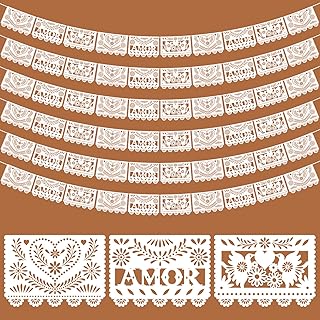 6 Pack White Papel Picado Mexican Wedding Cielito Lindo Party Decoration 118 Feet White Dia De Los Muertos Decorations Classroom Banner for Altar Mexican Wedding Birthday(Amor)