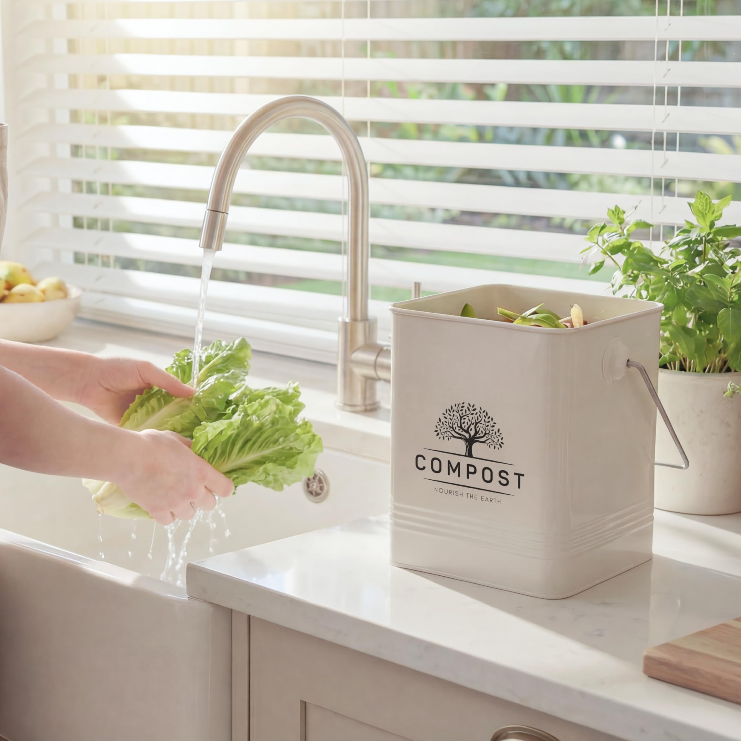 TODAYGO Piccolo Cestino Da Cucina Con Coperchio – 3 Litri, Appendi O A Parete, Per Compost O Rifiuti, Inodore, Salvaspazio - 4