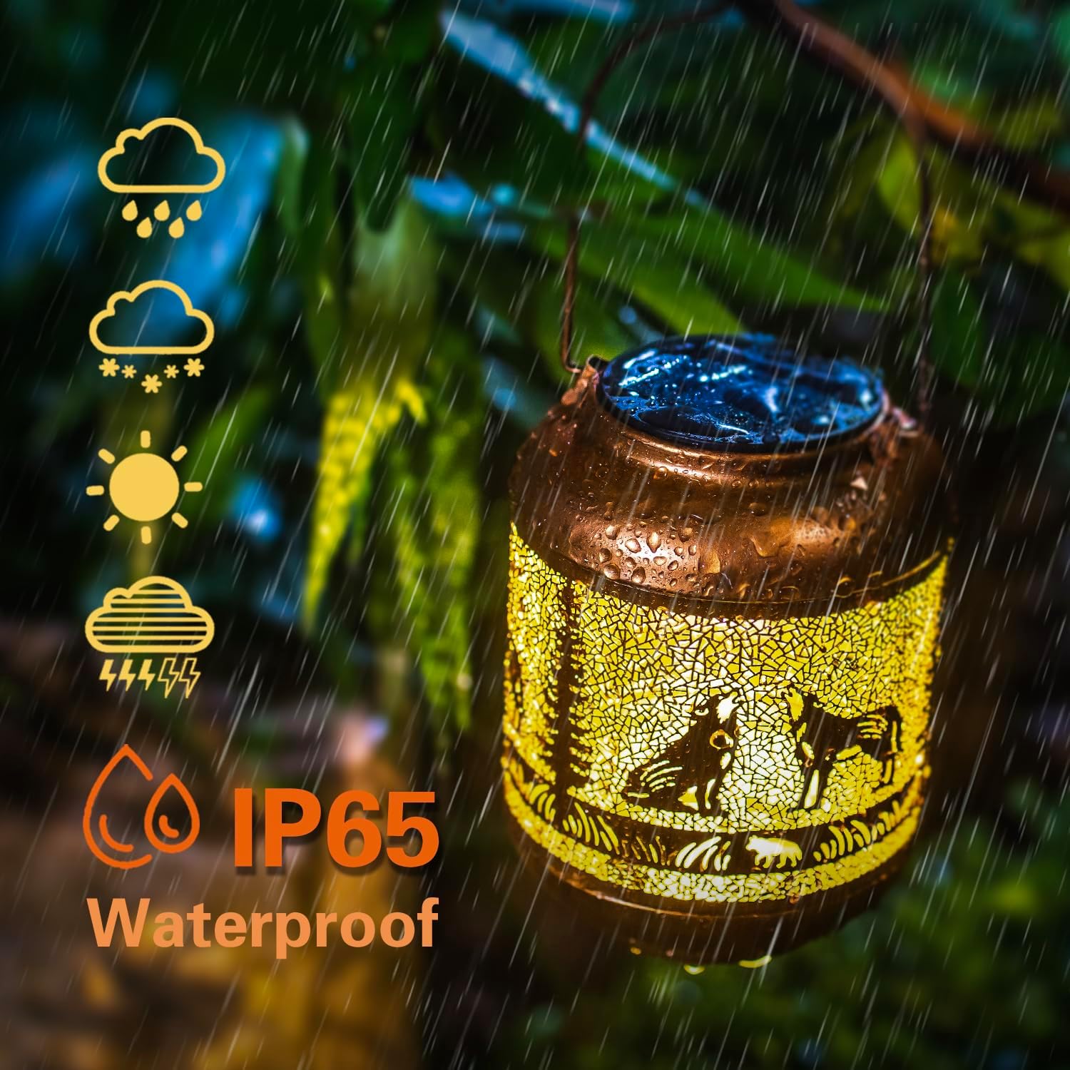 Wolf Solar Lanterns Outdoor Waterproof Hanging Solar Lights Wolf Gifts for Women Men Mom Metal Decorative LED Outdoor Lanterns for Patio, Lawn, Landscape, Garden Decor, Yard Decorations