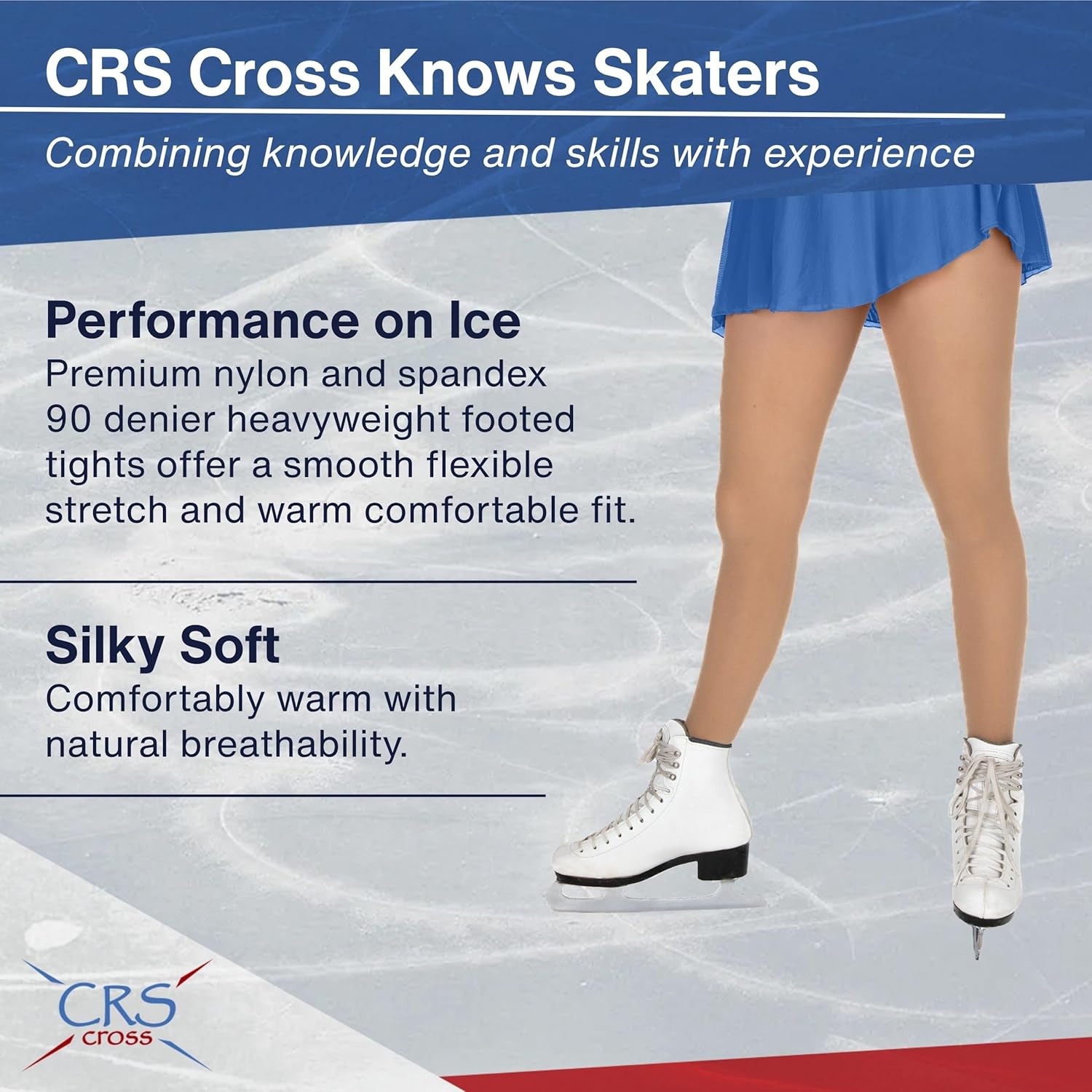 CRS Cross Figure Skate Tights - 2 Pair Footed for Competitions, Practice, Ice Skating or Dance