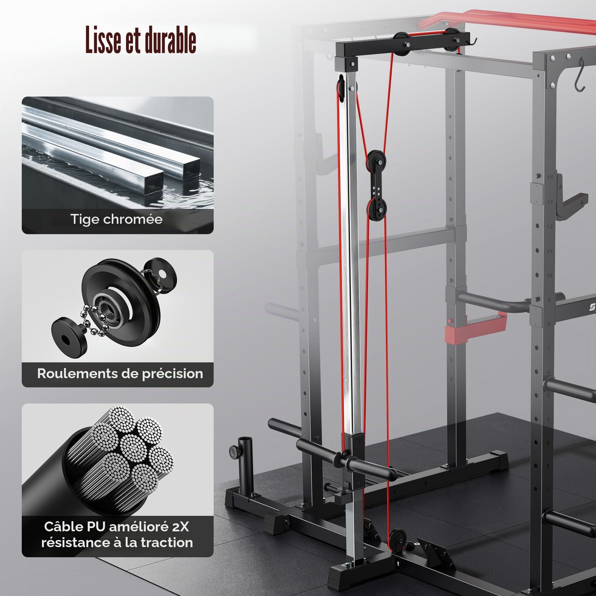 Sportsroyals Cage de puissance, 725,7 kg multifonction avec système de croisement de câble réglable et plus d'accessoires d'entraînement, cage de poids pour salle de sport à domicile