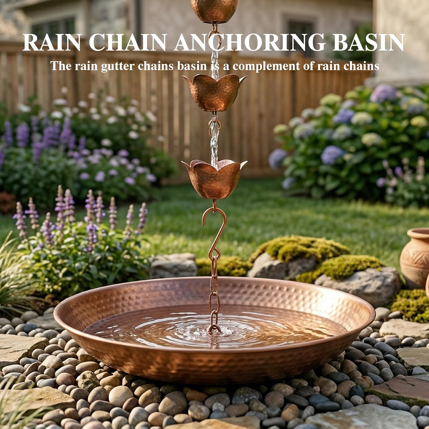 Topadorn Mental Antique Gold Rain Chain Basin Downspout Gutters Decorative Fountain Dish Display for Outdoor Garden, Lawn and Patio Water Feature, 10.4 inch