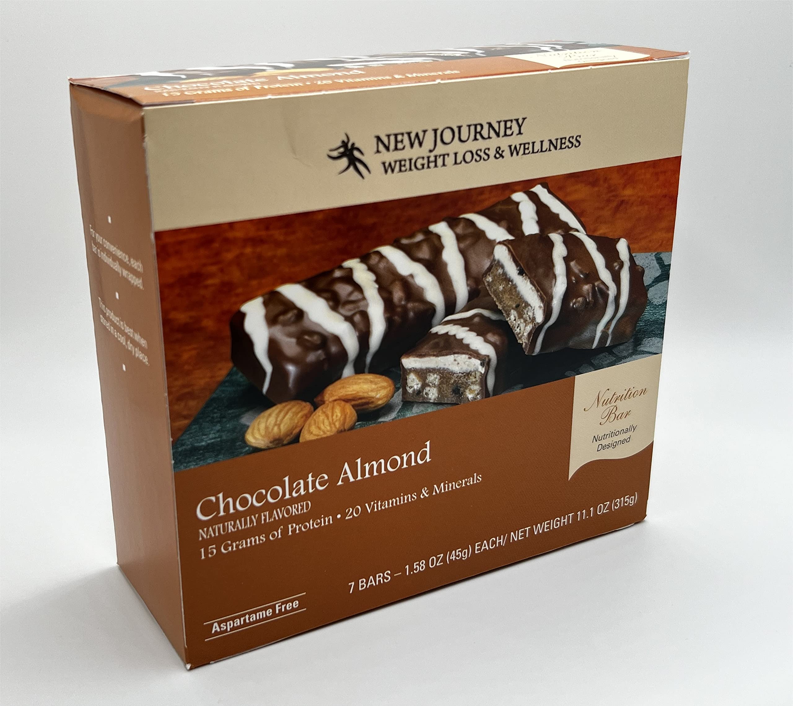 Barra de chocolate y almendras - New Journey Weight Loss & Wellness - Barra nutricional rica en proteínas (7 barras/caja)