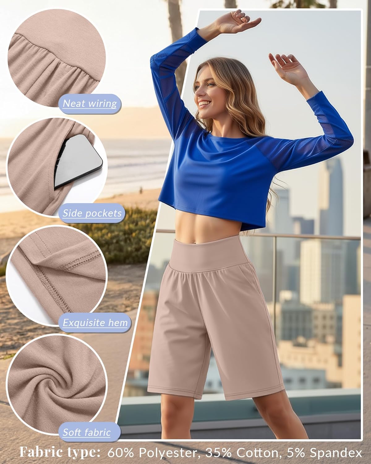 Neer 3 Pack Women's Bermuda Shorts, High Waist Basic Stretch Casual Bottoms Knee Length Summer Athletic Short with Pockets - Image 3