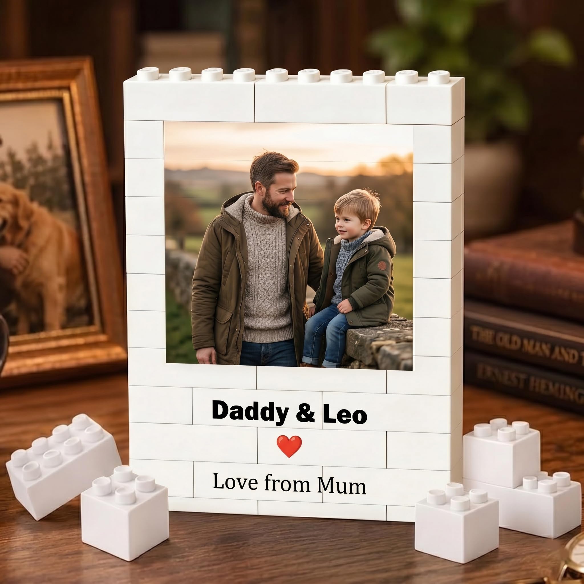 Personalised Photo Building Bricks Puzzle, Dad Gifts from Daughter Son, Custom DIY 3d Jigsaw Puzzle Board Photo Frame