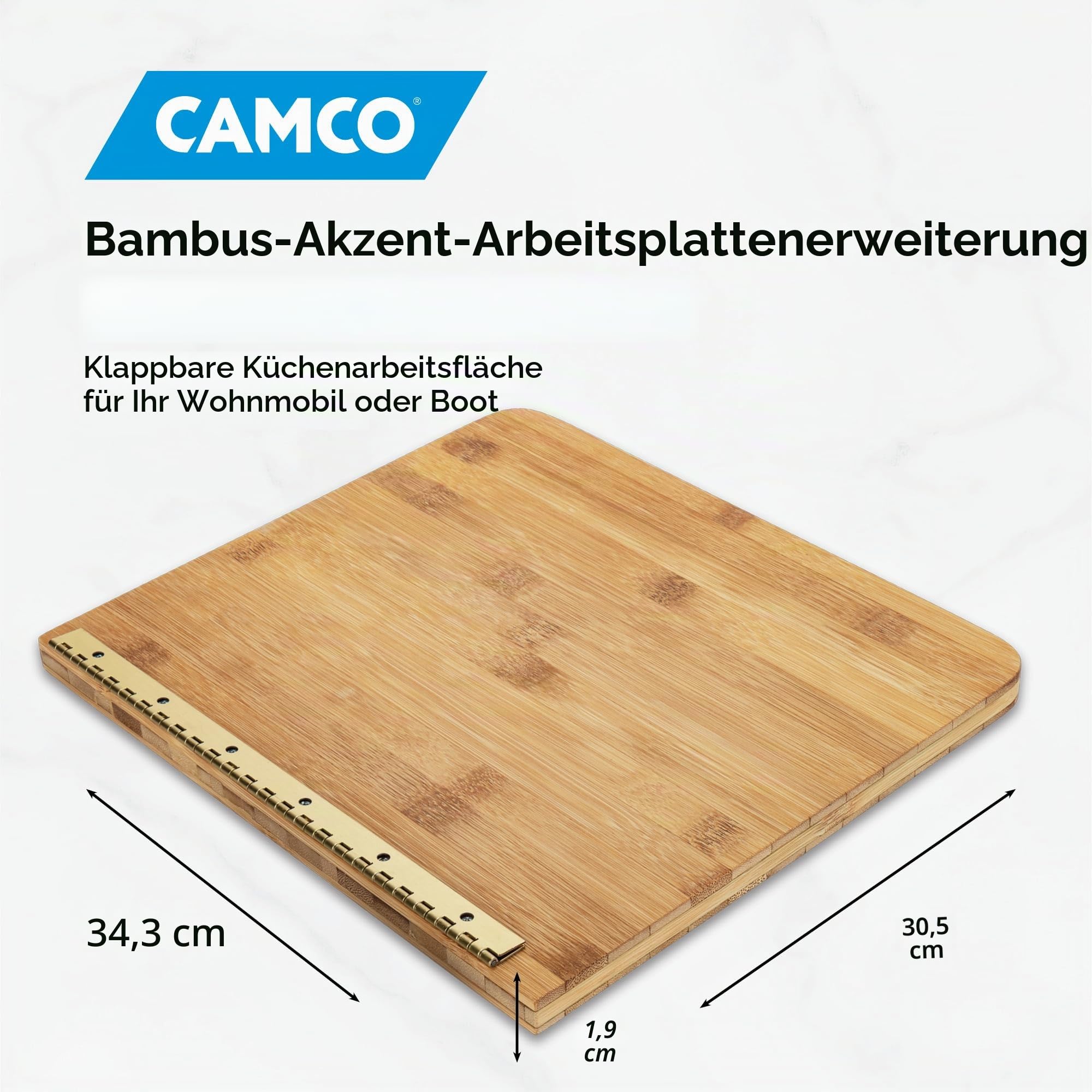 Camco 30,5 x 34,9 x 1,9 cm Bambus-Akzente, Wohnmobil, praktisch und langlebig, zusammenklappbare Holz-Arbeitsplattenverlängerung, geeignet für Lebensmittelkontakt, Braun