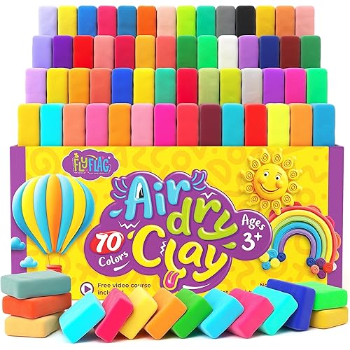 FlyFlag Air Dry Clay - 70 Colors, Ultra Light and Soft, Non-Toxic Modeling Clay for Kids with Tools and Tutorials, for Creative Play and Learning