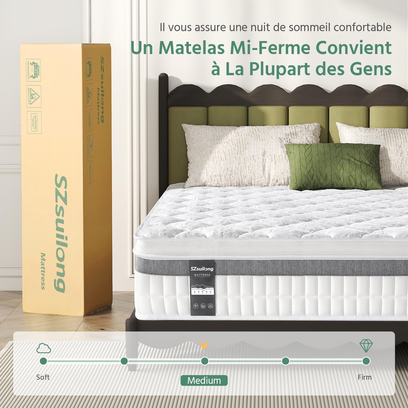 SZsuilong Matelas 140x190, Épaisseur 28 cm Fermeté Moyenne Matelas Hybride avec Memoire de Forme et Ressorts Ensachés Indépendants, Haute Densité 7 Zones Respirant Durable, CertiPUR-US et Oeko-Tex