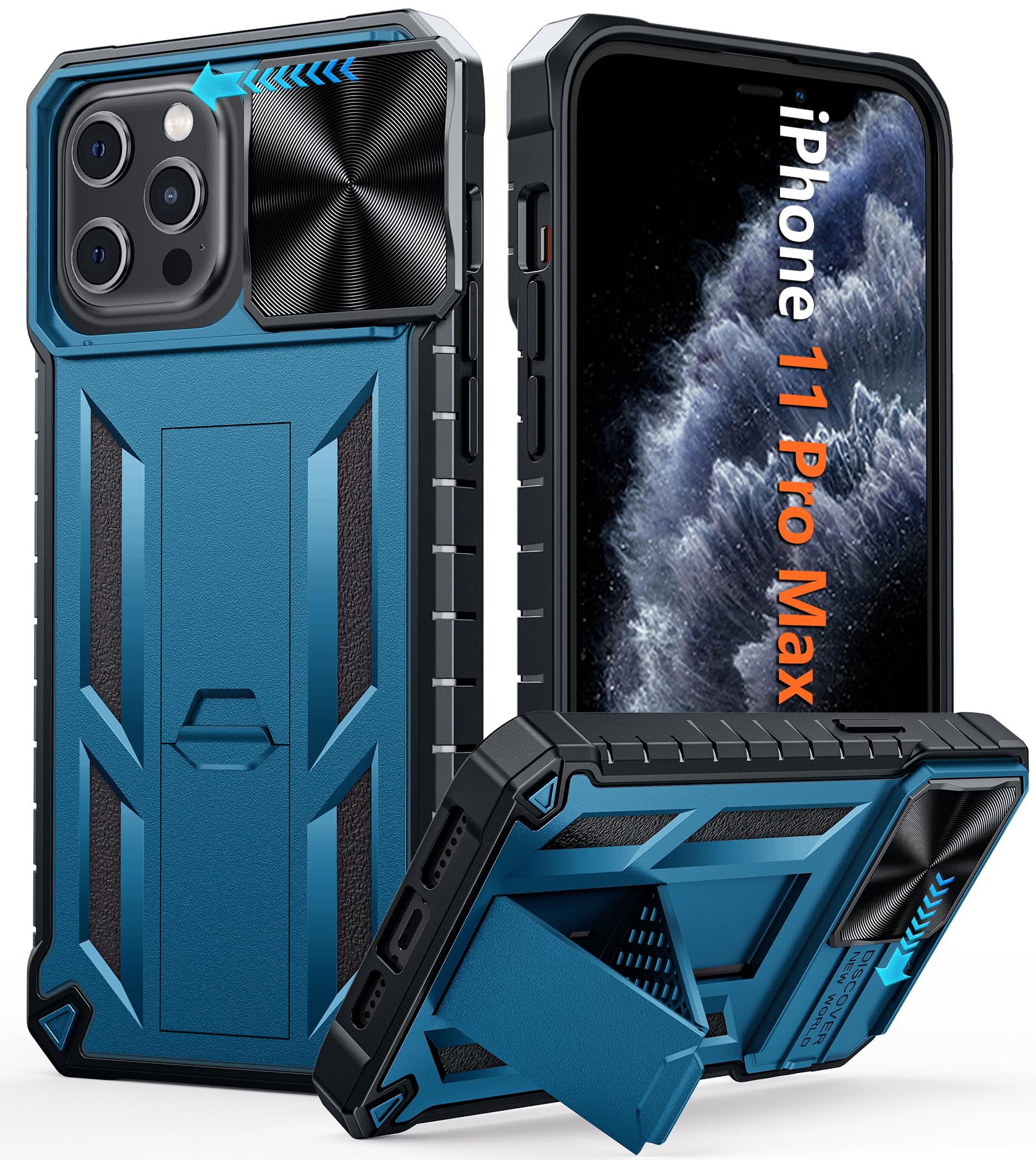FNTCASE for iPhone 11 Pro-Max Case: Military Grade Drop & Shock Protection Cell Phone Cover with Kickstand & Slide | Rugged Protective Bumper Textured