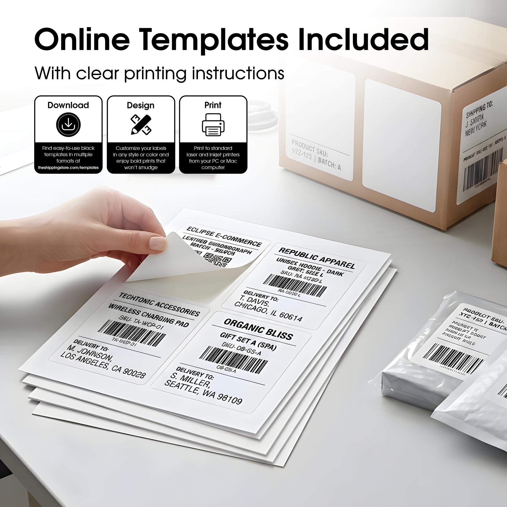 Spartan Industrial Etichette stampabili per stampanti laser a getto d'inchiostro, 10,2 x 12,7 cm, bianche, 250 fogli, 1000 etichette totali | Etichetta multiuso ideale per Logistica di Amazon,