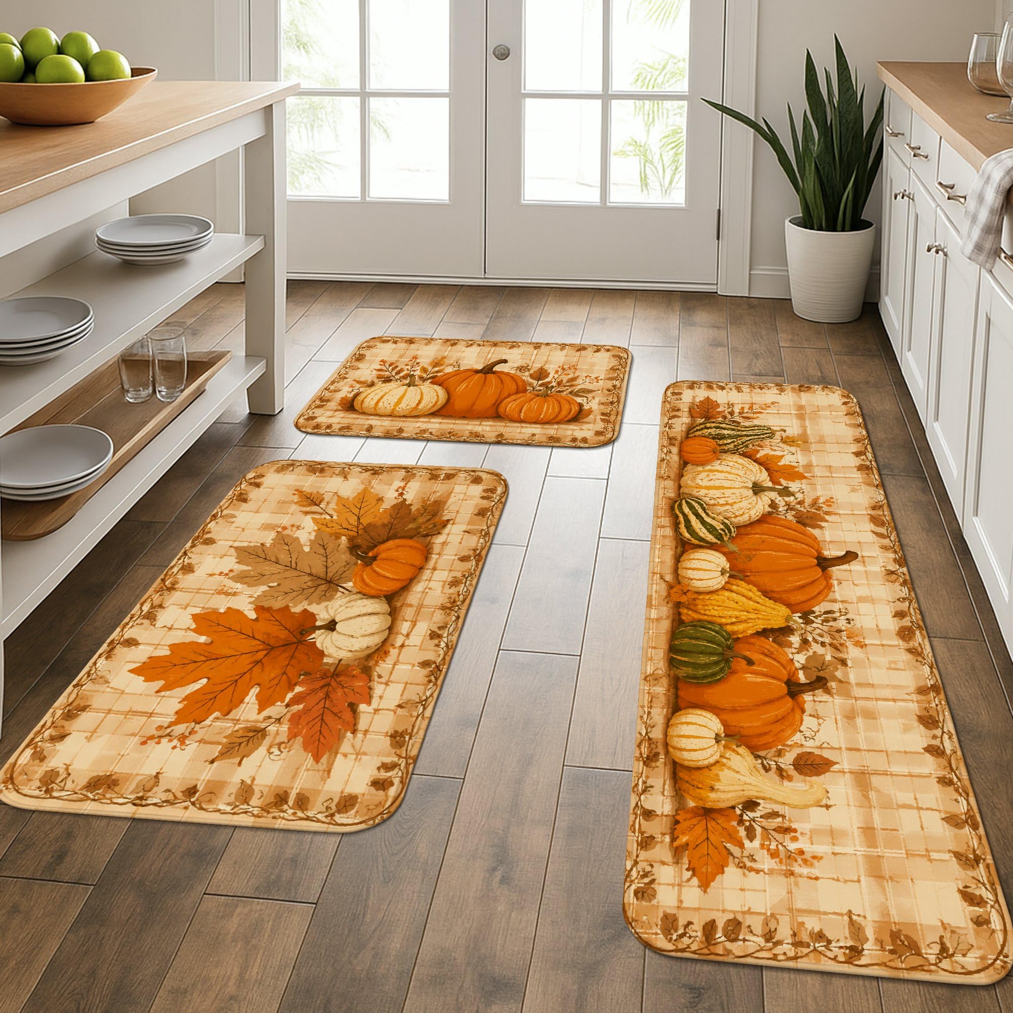 Tapis de cuisine orange en forme de citrouille pour lavabo et buanderie cosy