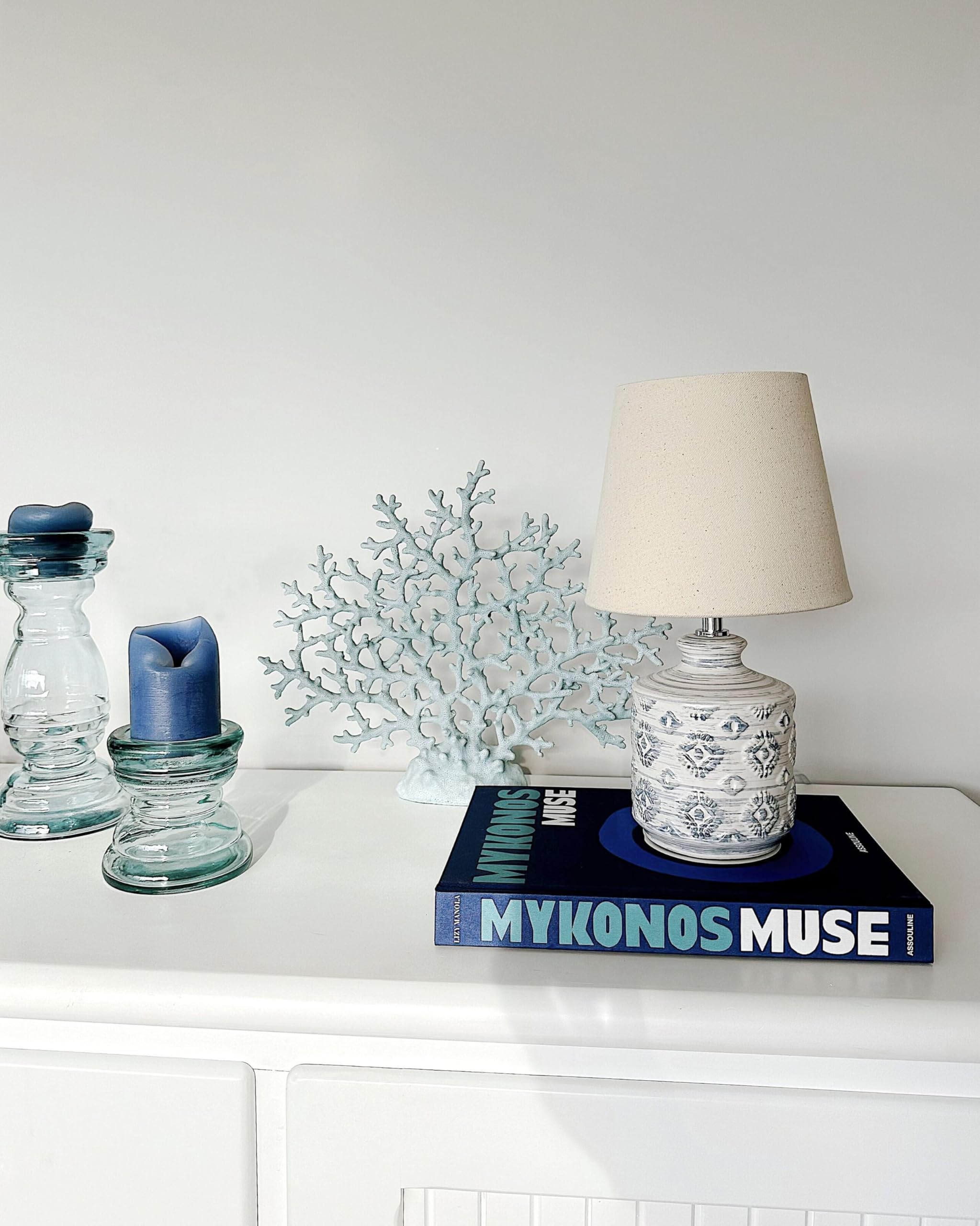 Lámpara de mesa de cerámica beige claro azul claro 35 cm pantalla de tela Rosanna