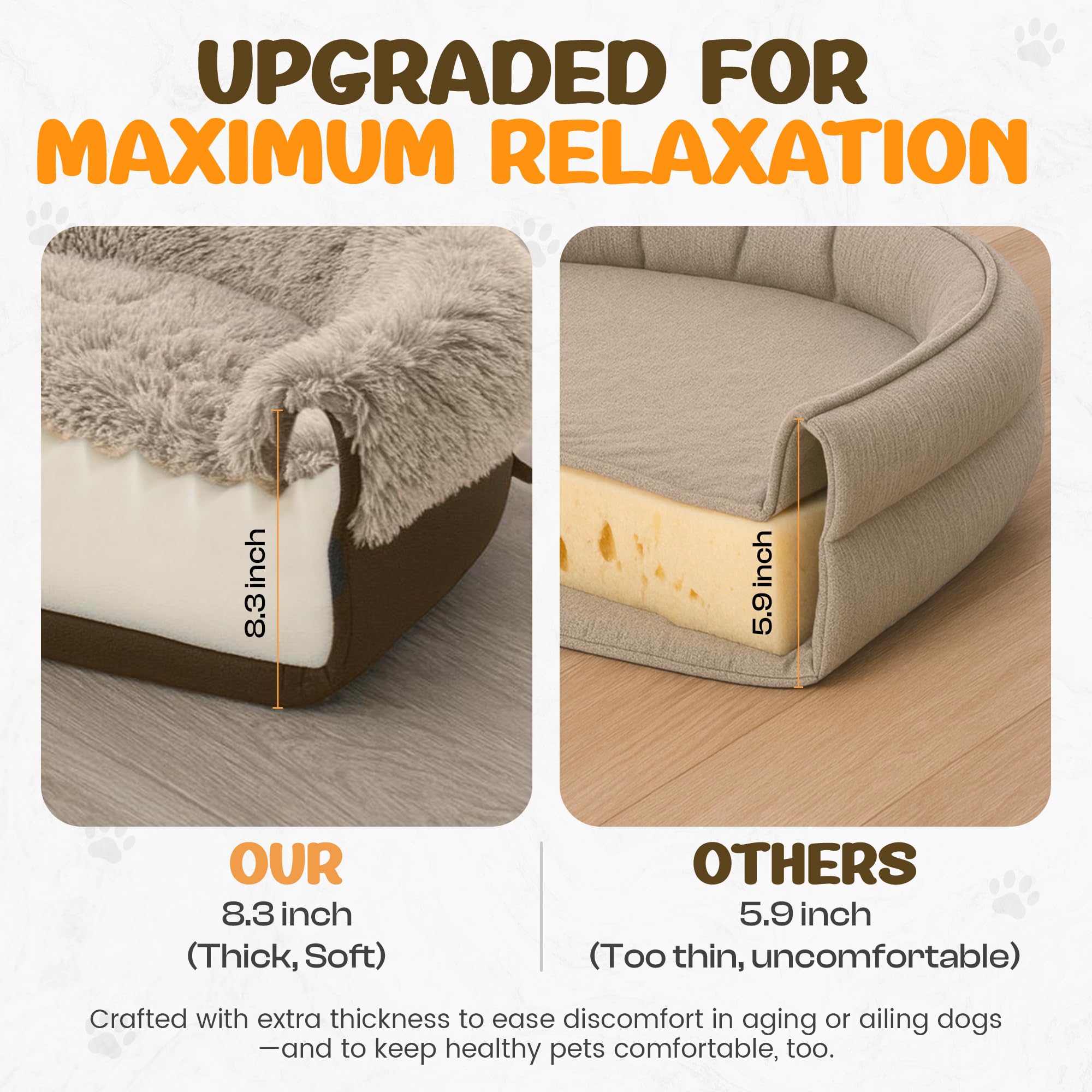 Fluffy Orthopedic Dog Bed for Extra Large Dogs, Calming Plush Sofa Bed with Curved Bolster Support and Egg-Crate Foam Base, 48" Cozy Oval Pet Donut Bed with Washable Cover, Coffee - image 5