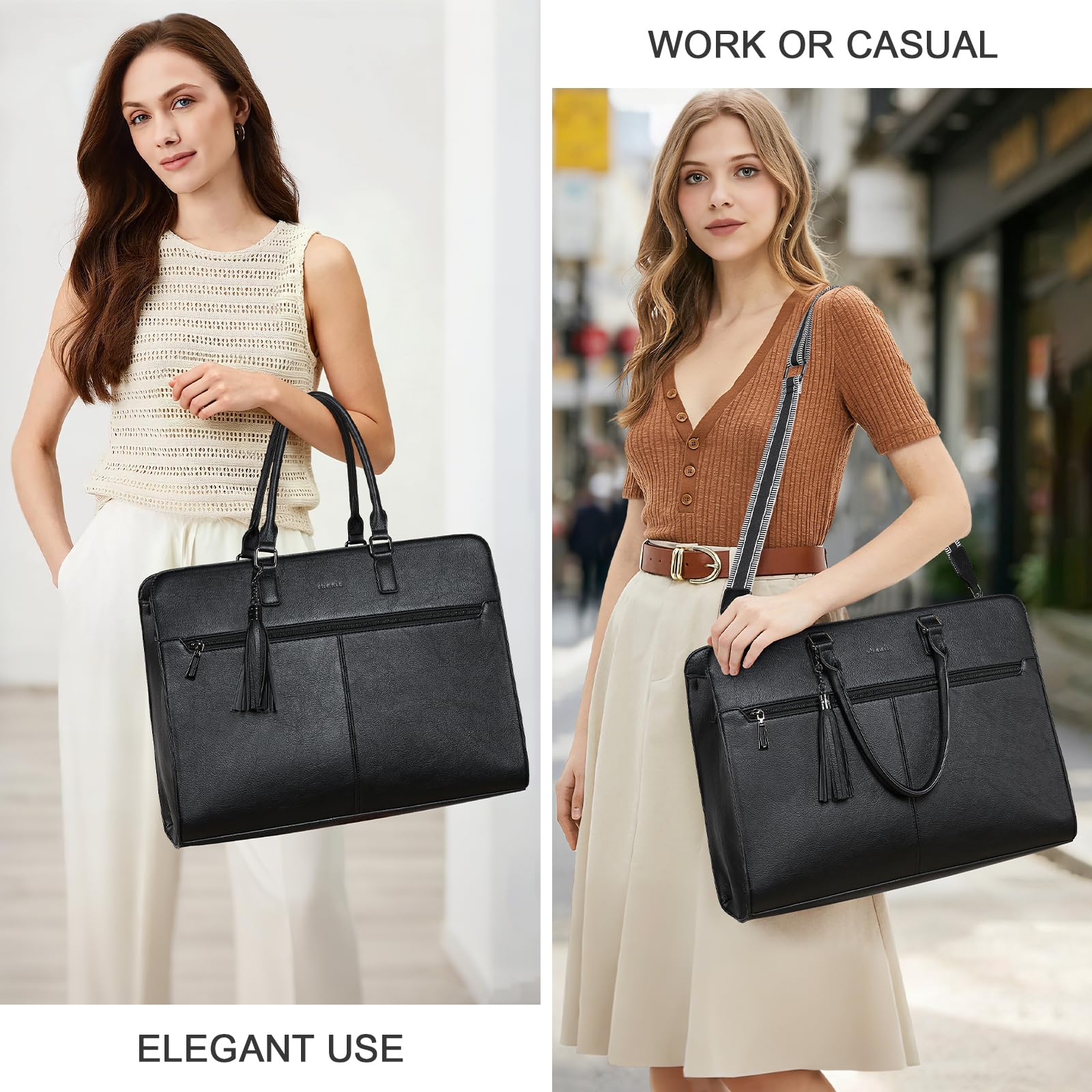 Shrrie Bolsa para Portátil Mujer 15.6 Pulgadas, Bolso de Cuero PU Impermeable con Correas Dobles y Bolso Embrague, Bolso Bandolera Shopper Multiusos para Oficina Universidad Trabajo Diario