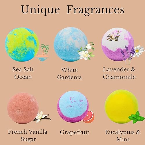 Miniatura 5 de Juego de regalo de bomba de baño de lujo, bombas de baño orgánicas para mujeres, relajantes, manteca de karité hidratante y aceites esenciales