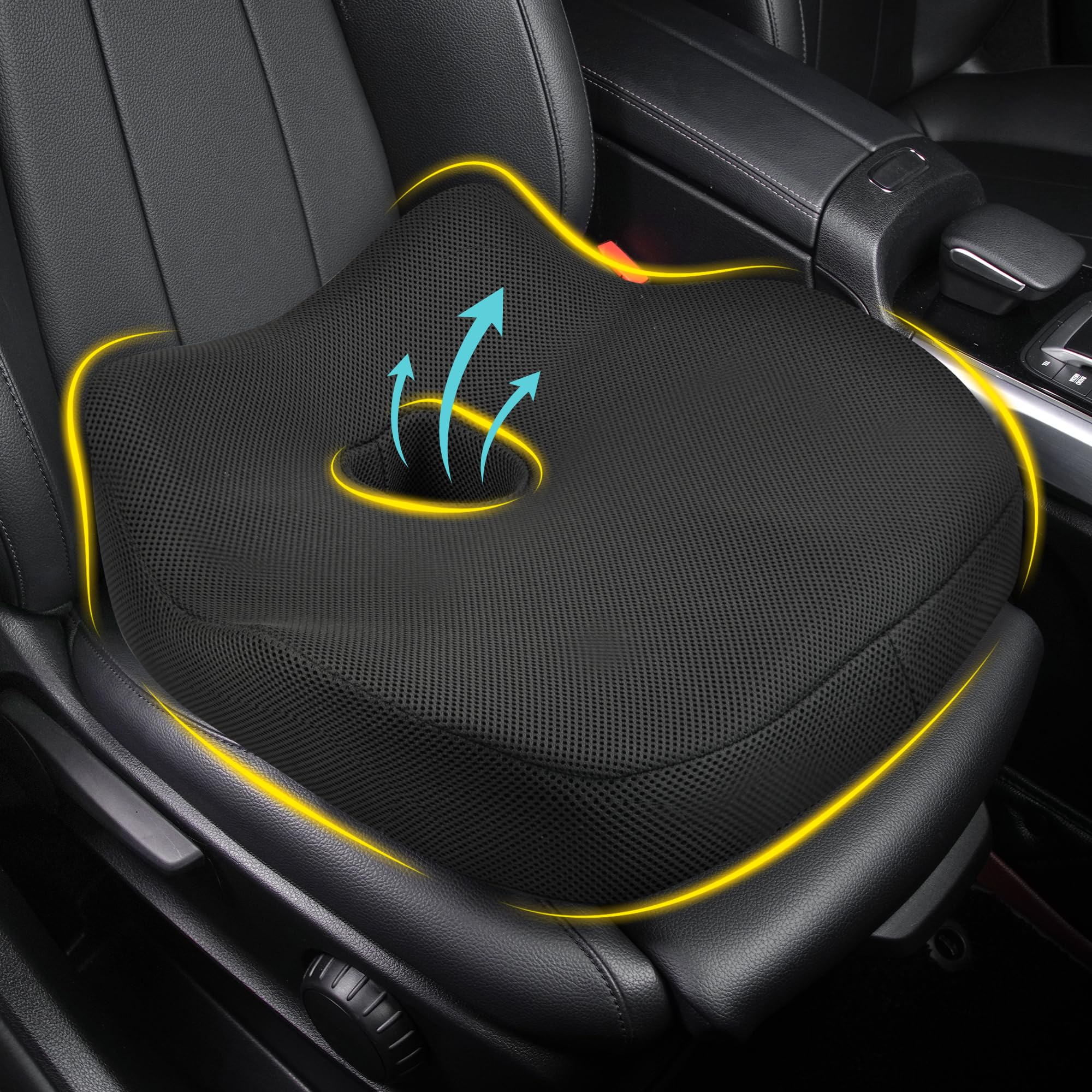 Photo 1 of Car Seat Cushion, Ergonomic Memory Foam Car Cushion for Sciatica Pain Relief, Larger Driving Seat Pillow for Short Drivers on Long Drives - Butt Pillow for Truck, Office, Wheelchair - Classic Black