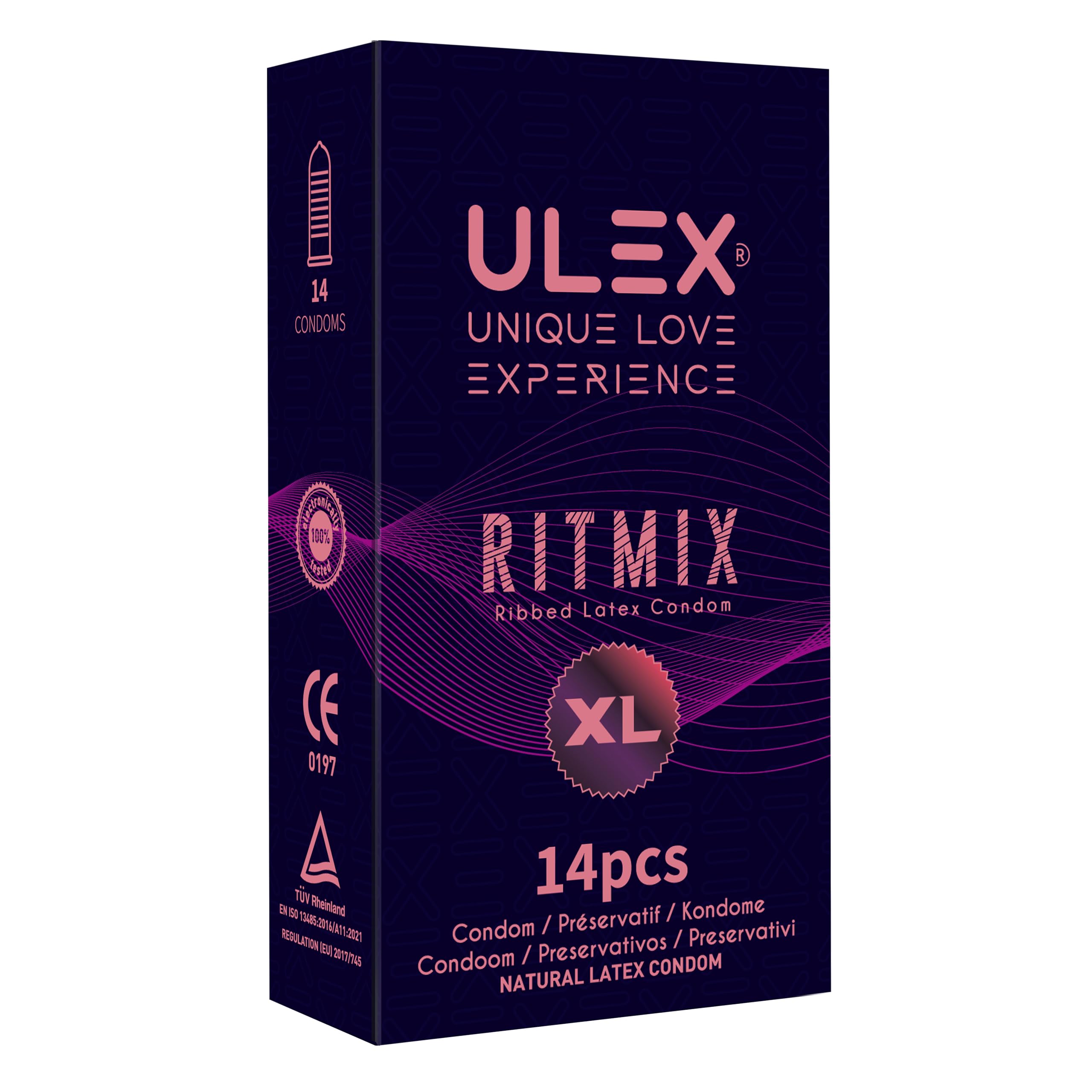 ULEX Ritmix XL - 168 Preservativos Estriados Lubricados - Látex natural - 55 mm