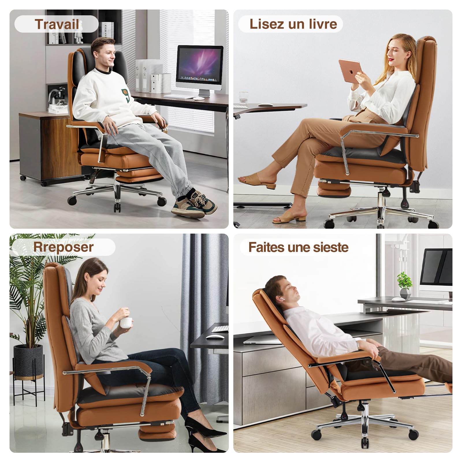 Bürostuhl Ergonomisch, PU Leder Chefsessel 200kg, Bürostuhl mit Fußstütze und Lendenwirbelstütze, Home Office Stuhl mit hoher Rückenlehne, Schwarz