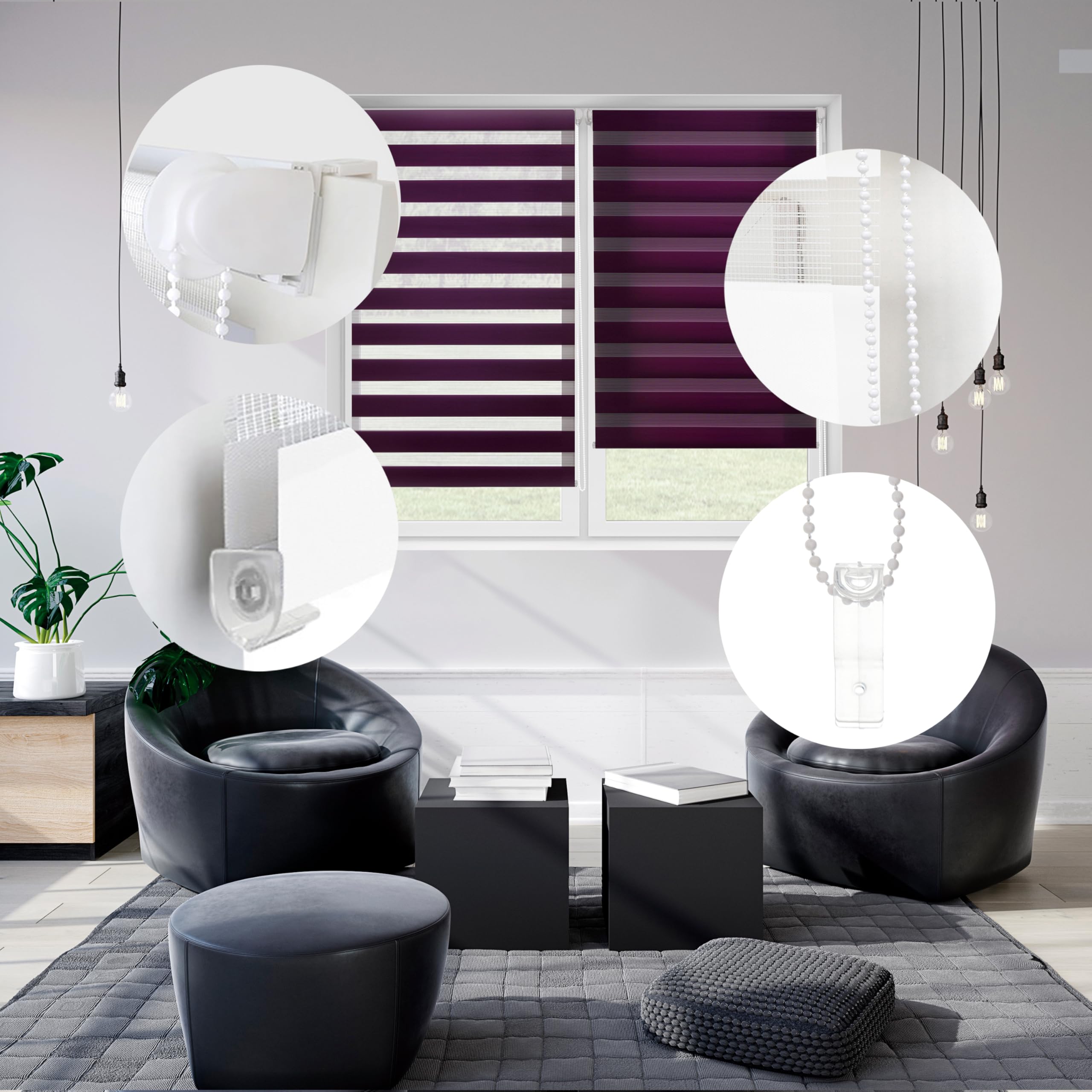 Blindecor - Indus doppelrollo klemmfix ohne bohren - duo rollo klemmfix Violett - 130 x 180 cm (Breite x Länge) Stoffgröße 127 x 175 cm – Bild 5