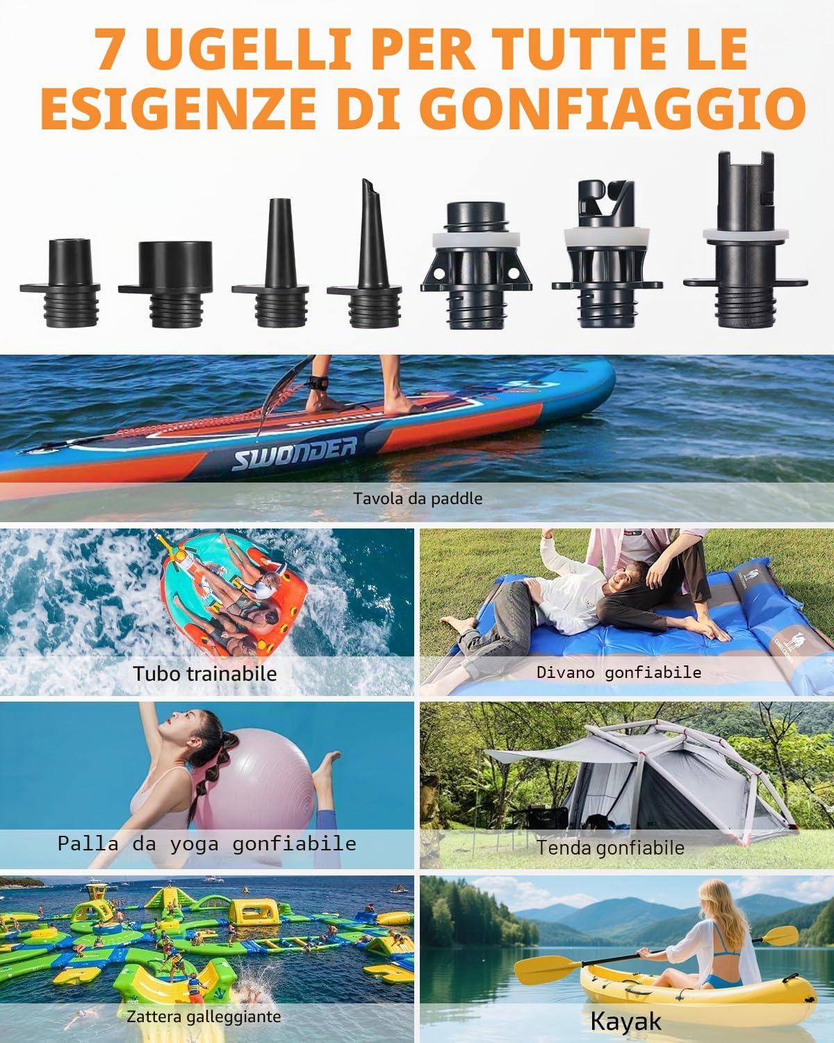Swonder SUP Pompa elettrica 20PSI ad alta pressione pompa ad aria elettrica con inflazione intelligente a due stadi, supporta 3 SUP in fila, buona per paddle board barche kayak
