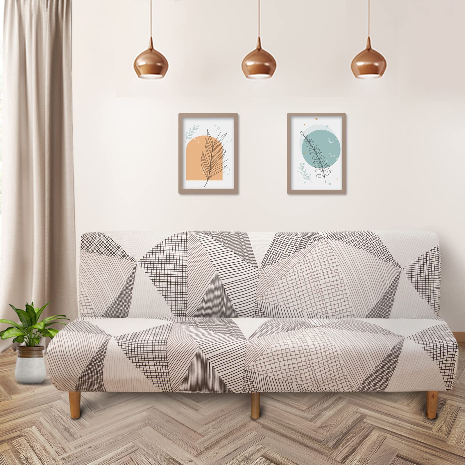 Lydevo Copridivano 3 Posti Senza Braccioli Elasticizzato Universale, Copridivano Letto Pieghevole Clic Clac Lavabile Rimovibile Estraibile, Fodera per Divano Futon per Soggiorno Casa,Linea Bianca