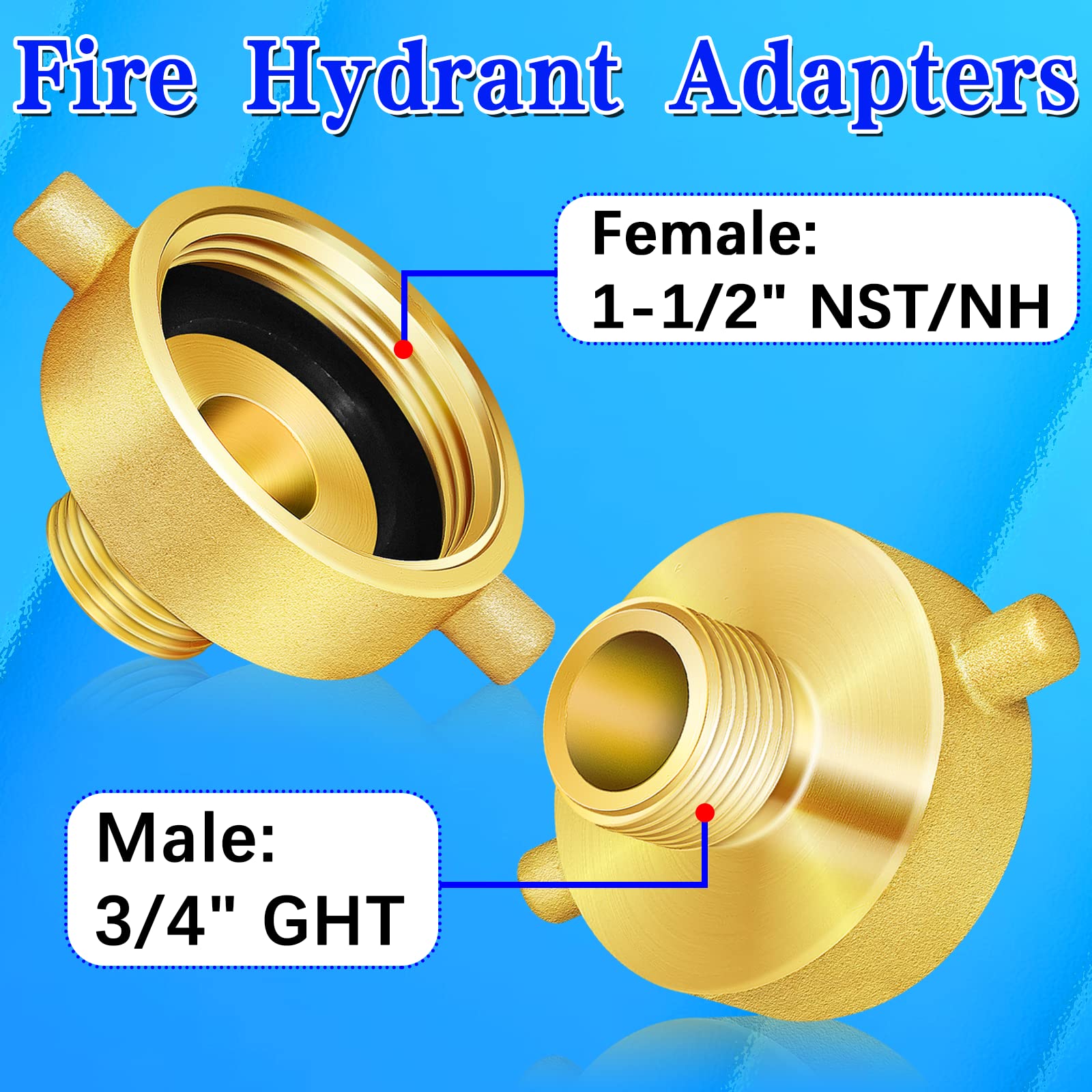 Adaptador de boca de latón – 1-1/2 pulgadas NST/NH hembra x 3/4 pulgadas GHT macho, conecta hidrantes, camiones de bomberos, mangueras a boquillas