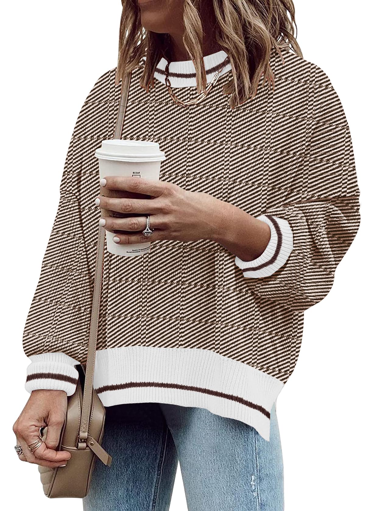 Womens Oversized Sweaters Fall 2026 Fashion Clothes Colorblock Knit Tops