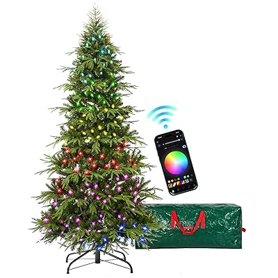 HOLLO STAR 6 ft Flocked Prelit Christmas Tree with 350 LED Lights, App Control, Artificial Christmas Tree, Multi-Color RGBW Lights, 947 Branch Tips, Snow Xmas Tree, for Home, Party