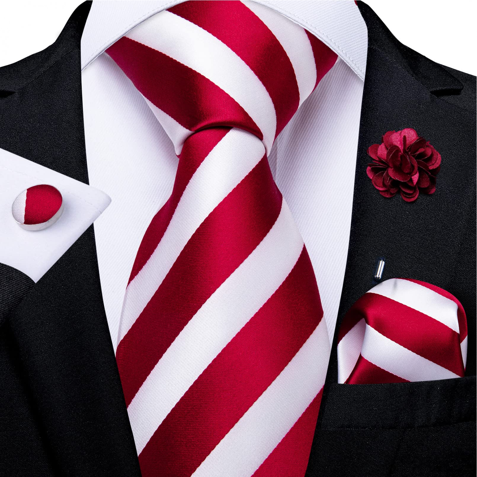 GEDASHU men's tie Men'S Solid Dark Red Tie Tie Brooch Men'S Wedding Tie Pocket Square Cufflinks Gifts For Men