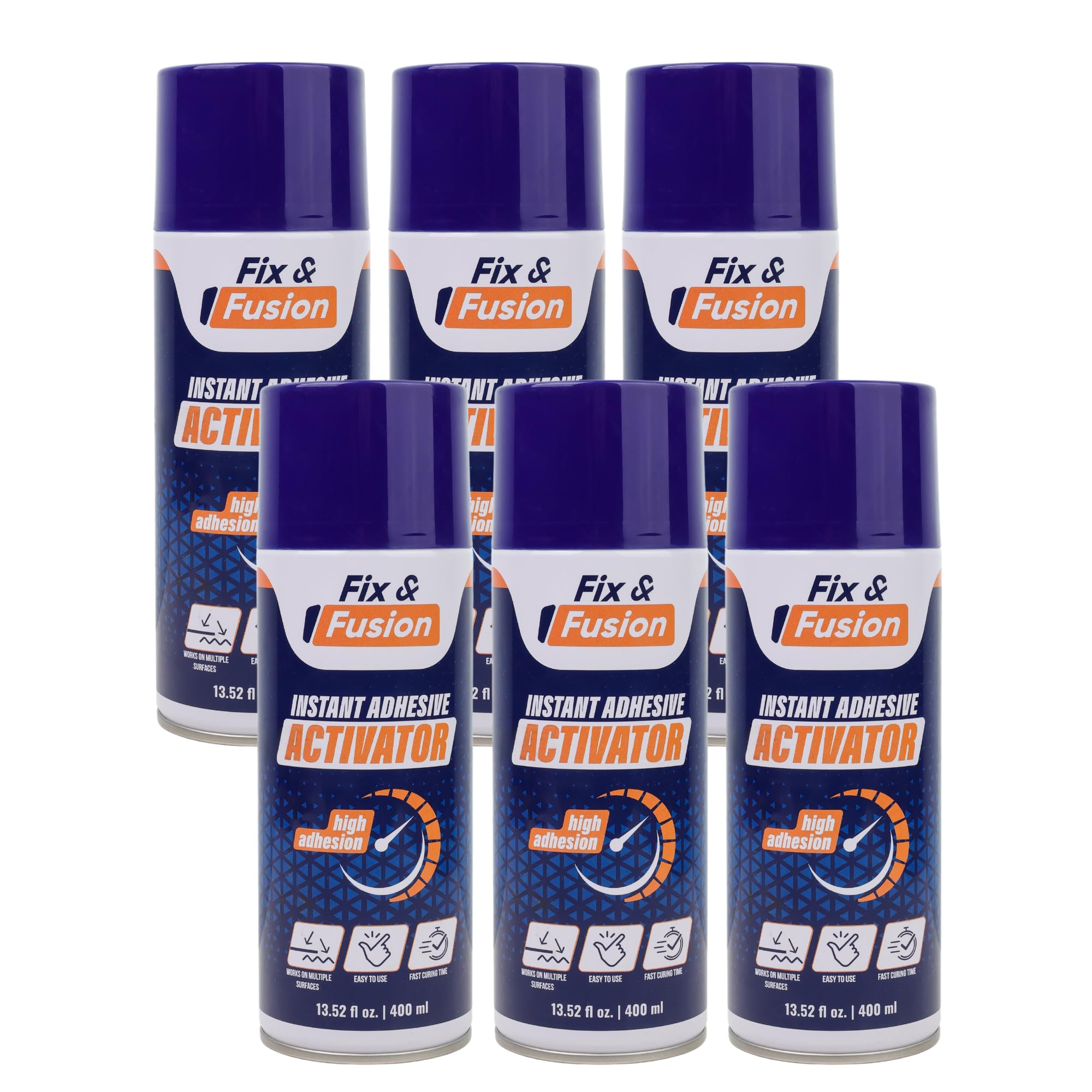 FIX & FUSION 400 ml Aktivatorspray, Soforthärtungsbeschleuniger für Cyanacrylat (CA)-Sekundenkleber für Holz, Kunststoff, Gummi, Granit sowie Heimwerker und, beschleunigt die Klebkraft, 6 Pack