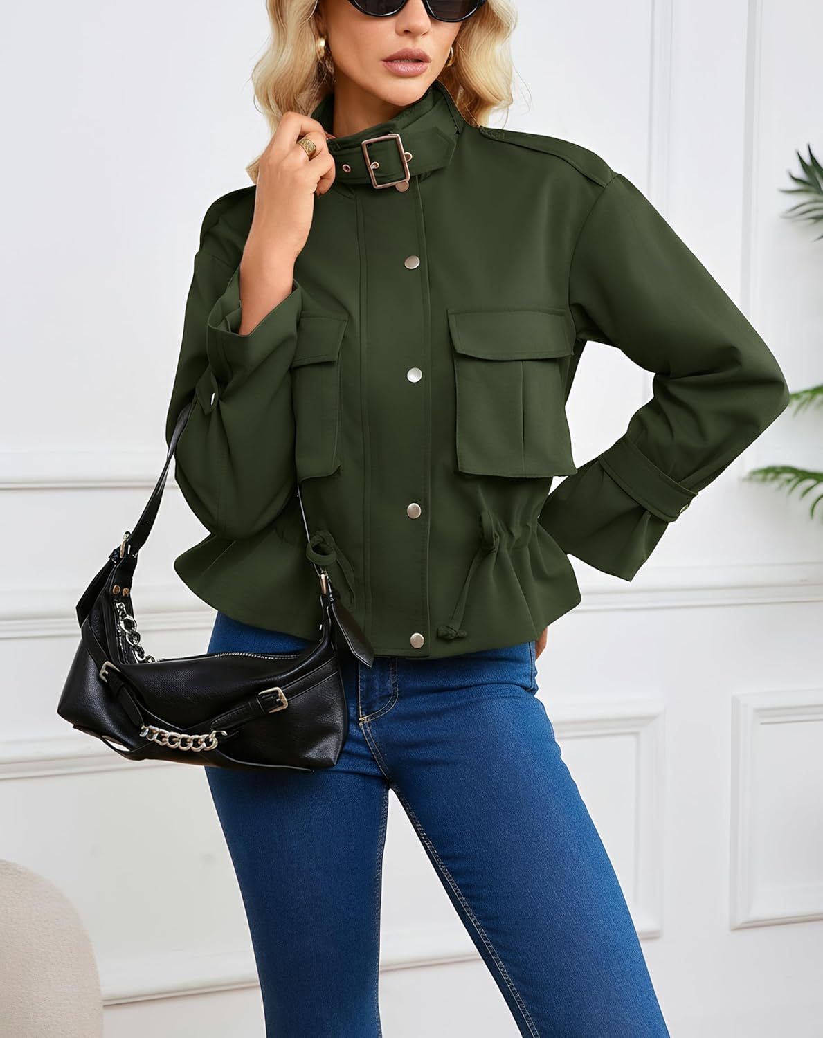 Ladyful Cropped Bomber Jacket Women Trendy Lightweight Long Sleeve Zip Up Short Oversized Utility Anorak Coat - Image 2