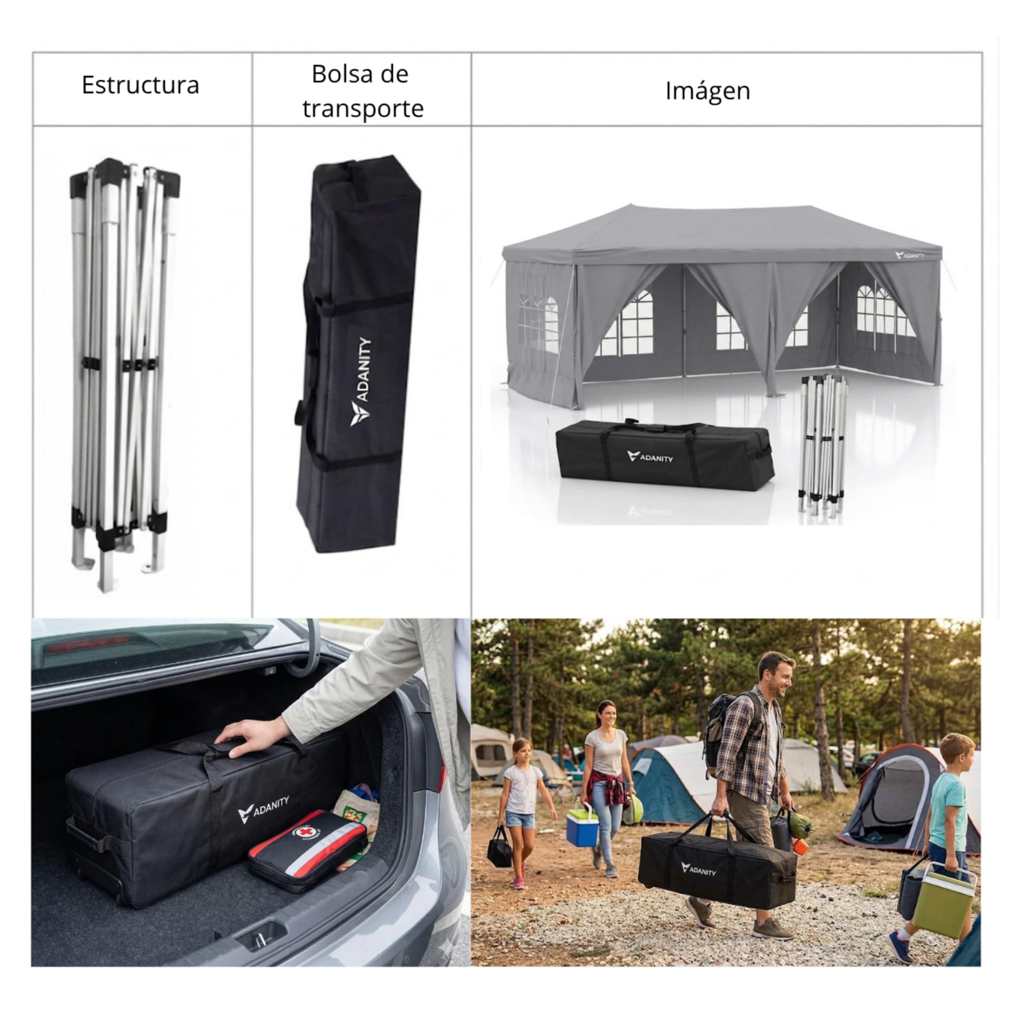Carpa Plegable 3x6m Profesional XL - Cenador Jardín Gigante 18m² con 5 Paredes (Ventanas y Puertas) - Lona Oxford 210D Impermeable UV - Estructura Acero - Incluye Bolsa y Anclajes