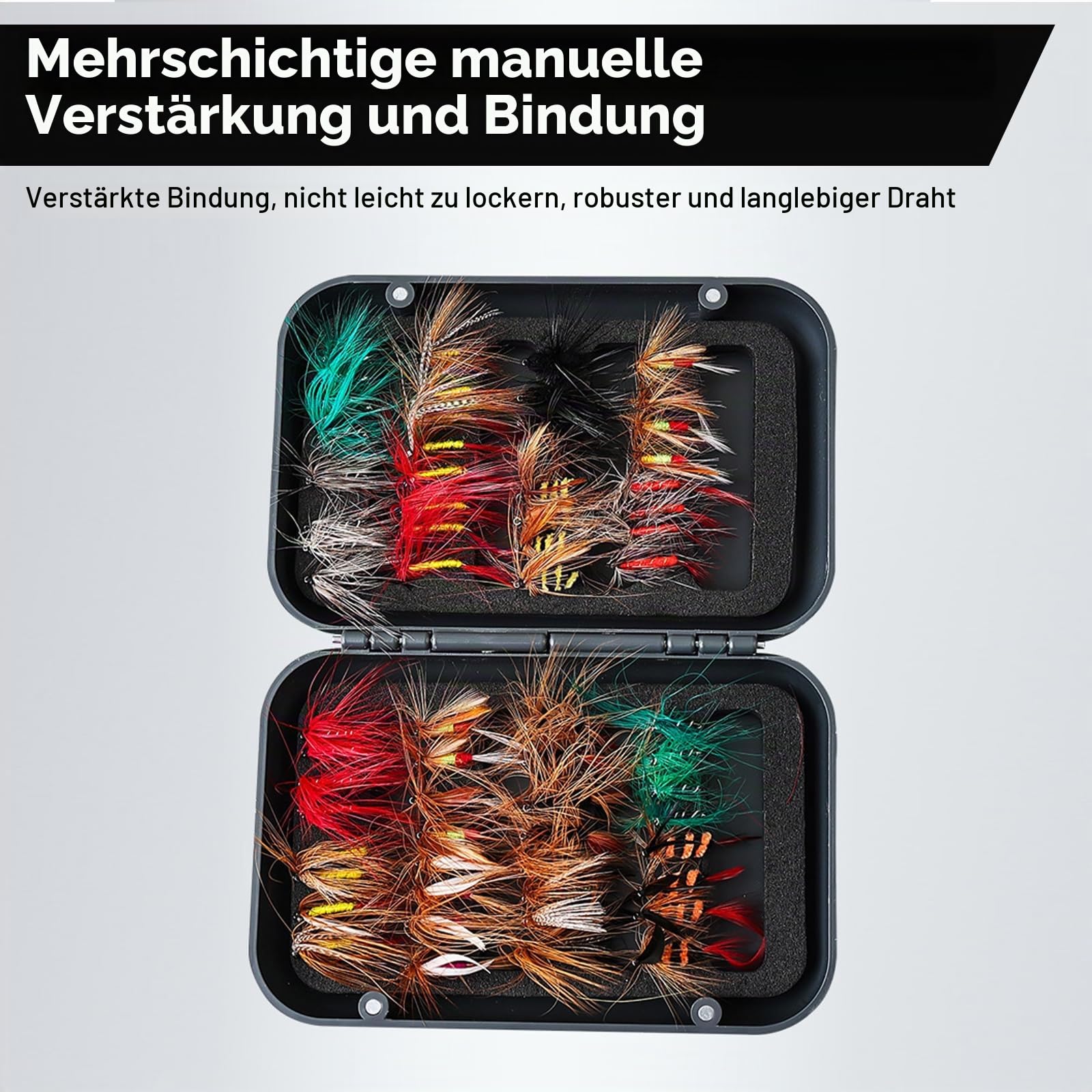 Fliegenfischen Köderset, 64 Nymphen, Streamer und Trockenfliegen in Box, Perfekt für Forelle und Barsch, Komplettes Forellen Köder Set und Fliegenrute Set Ersatz, Fly Fishing Lures