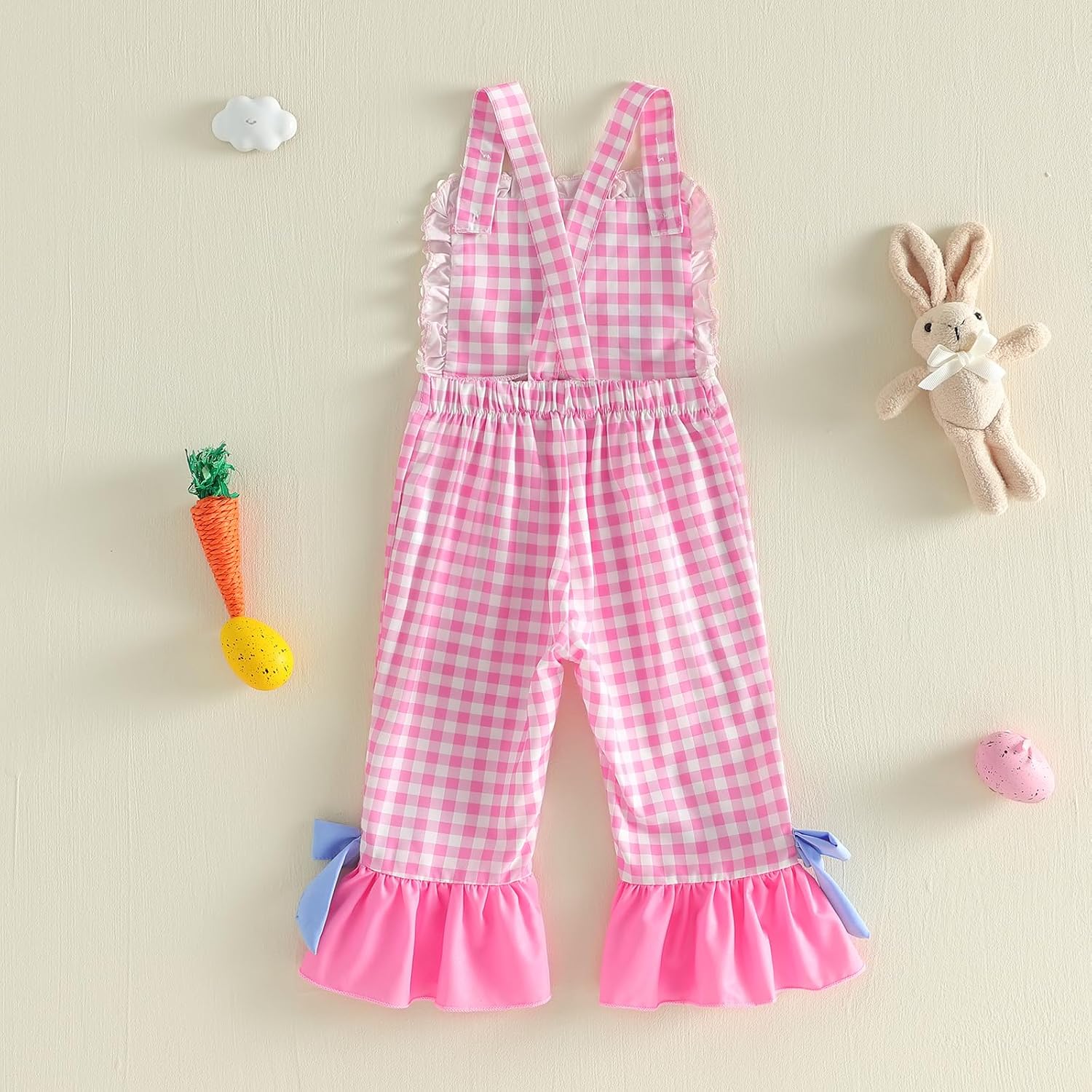 First 1st Birthday Outfit Girl Overalls Birthday Girl Romper Cake Bow Gingham Bell Bottom Suspender Jumpsuit