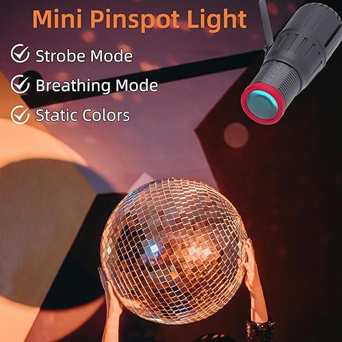 Miniatura 8 de Luces Pinspot, foco de bola de discoteca de enfoque manual, luz LED regulable de 18 W con control remoto, 16 colores y tamaño de punto, iluminación