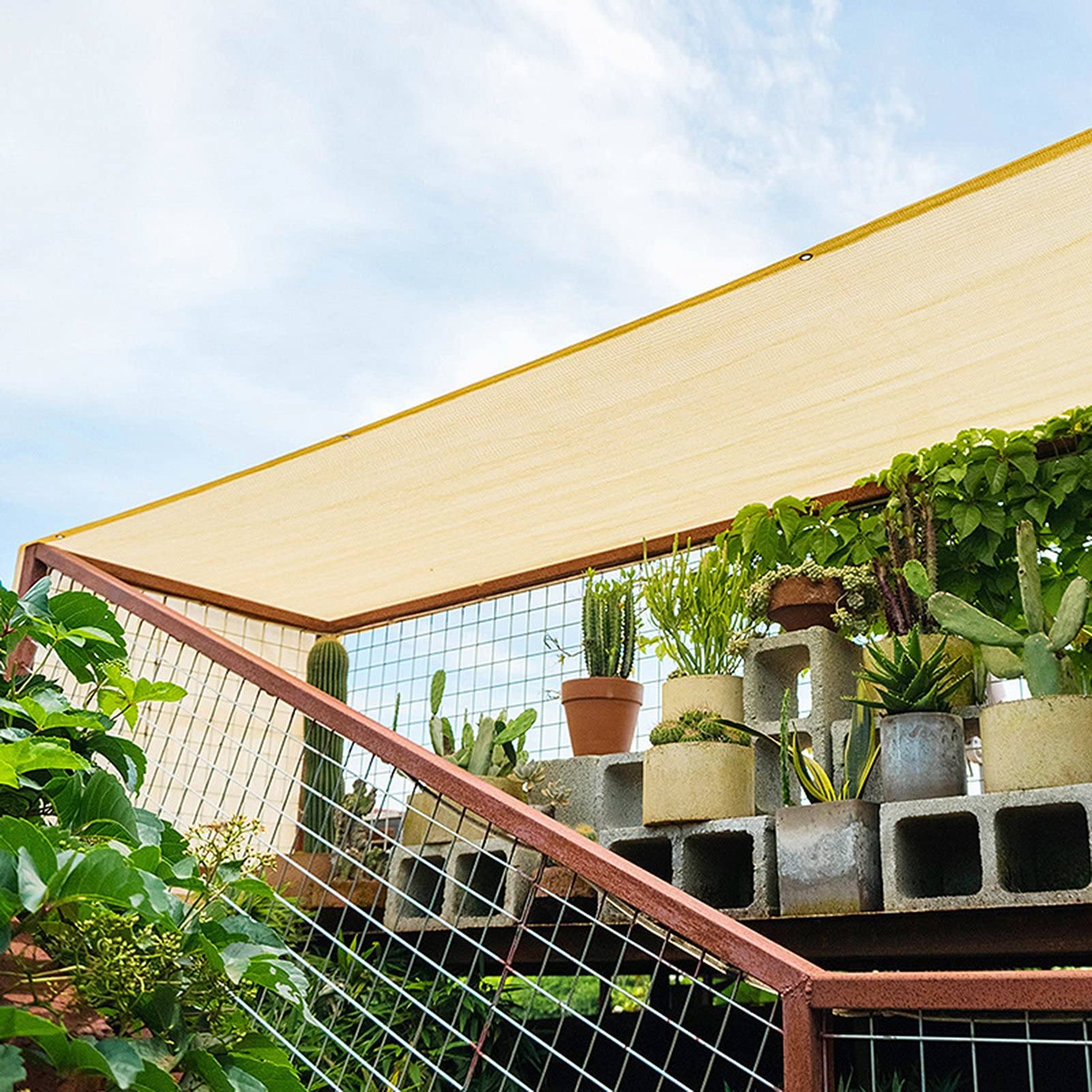 Telone in tessuto 90% con protezione solare, 4 x 4 m, con occhielli bordi nastrati, resistente ai raggi UV, vela ombreggiante per patio, piscina, giardino, uso esterno