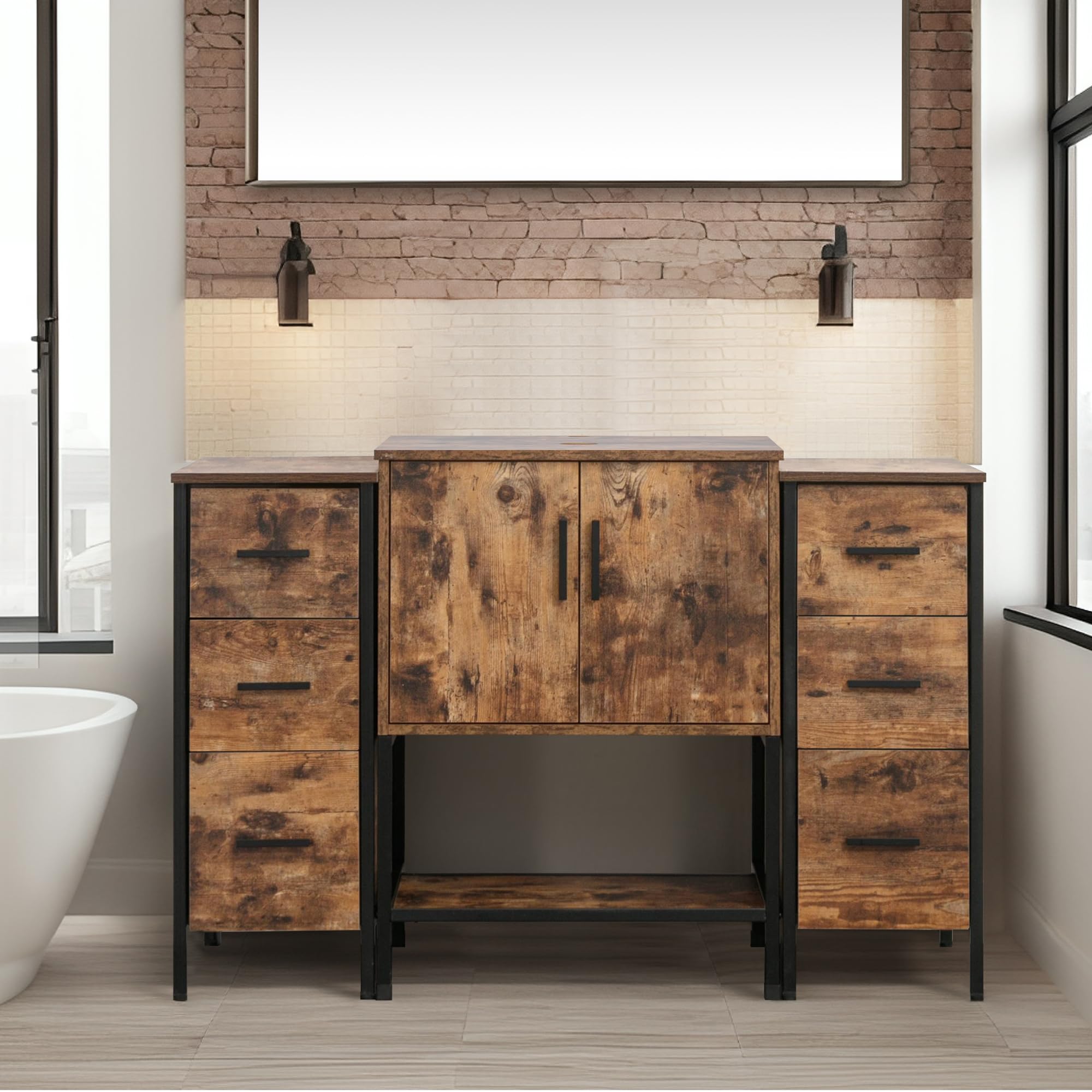 Amazon.com: UEV 48" Rustic Brown Bathroom Vanity with Sink Combo ...