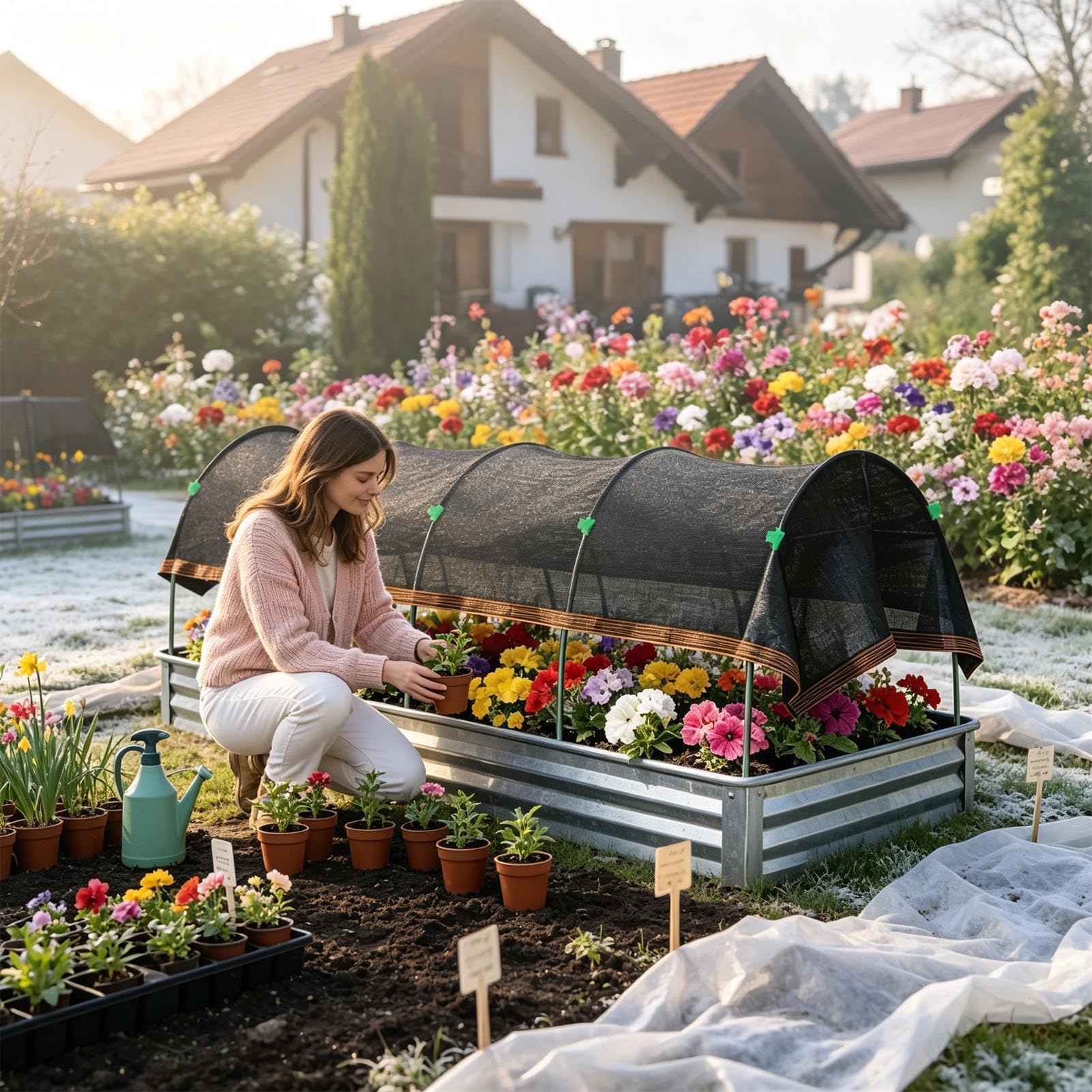 Tenda parasole da giardino, protezione dal calore, protezione solare, traspirante, per piante | Telo parasole da giardino, resistente, protezione UV, con kit di installazione per patio, aiuole rialzate, cortile e serra