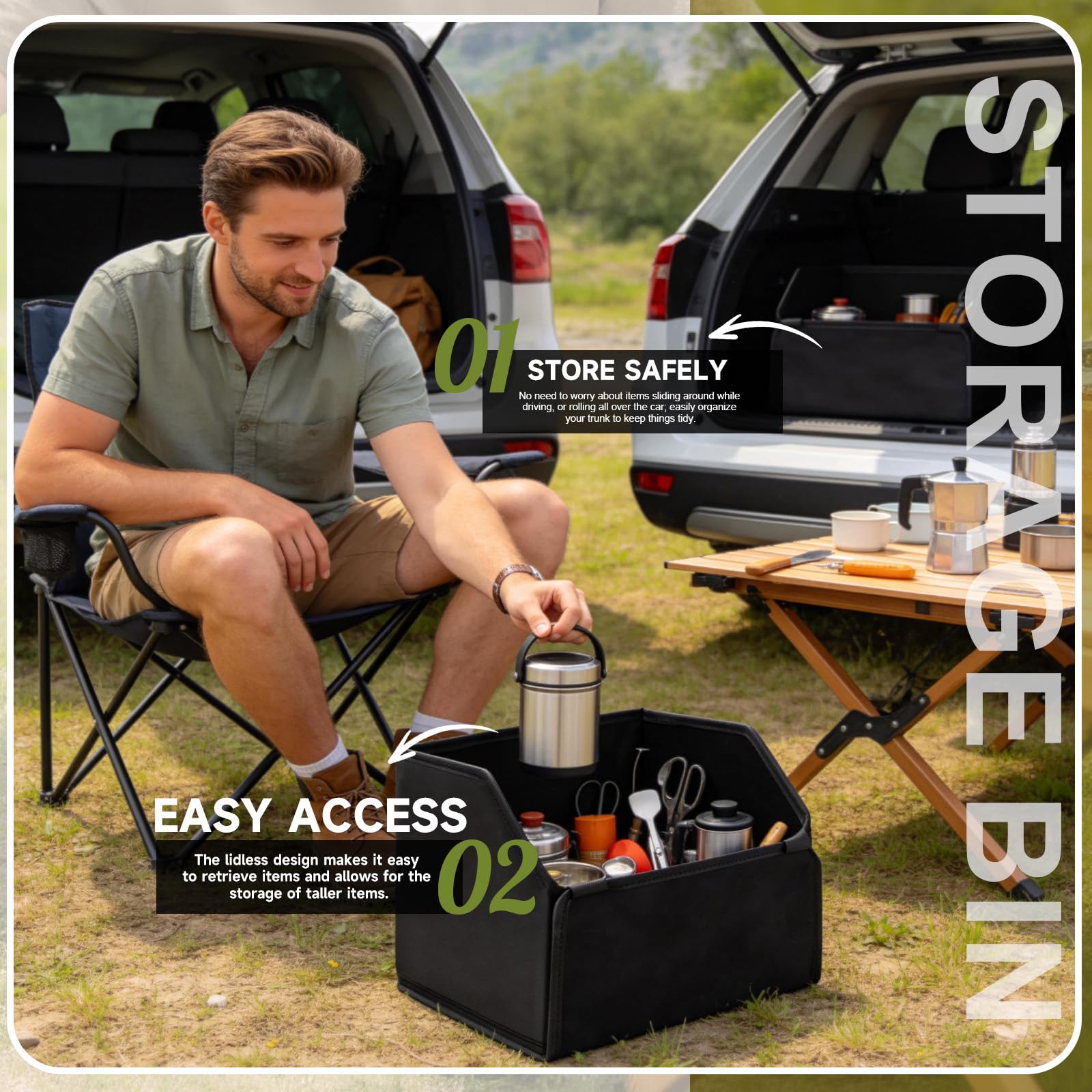 FAELNK Contenitore per Bagagliaio Auto Dimensioni Organizer per Bagagliaio Auto Scatola Portaoggetti Pieghevole in Pelle Scamosciata per SUV Berlina, Senza coperchio | 32x30x28cm