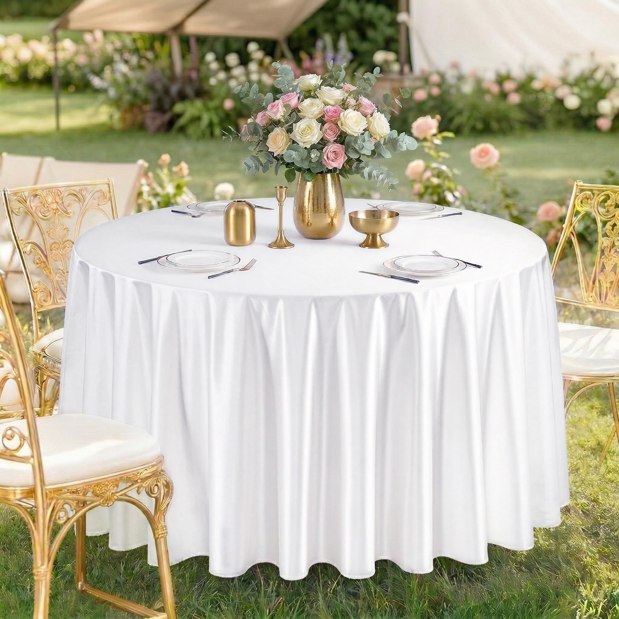 Fave Paquete de 6 Manteles Redondos de Satén Blanco 300 cm, Lavable | Manteles Elegantes de Satén Duradero para Boda, Banquete, Fiesta y Eventos Formales