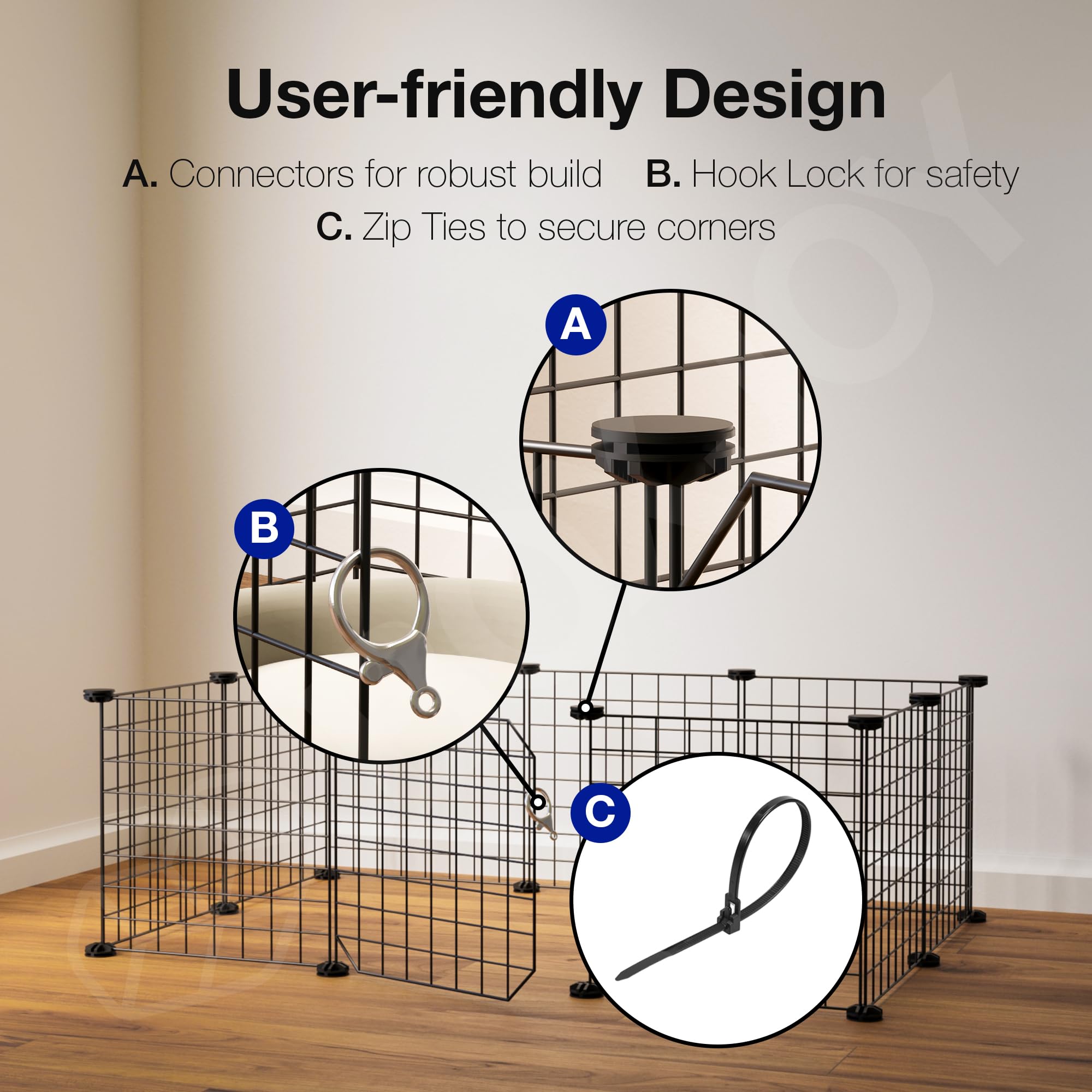 BOXJOY Foldable Metal Playpen Cage Crate for Puppies Small Cats Dogs Rabbit Guinea Pig Hamster at Home | Adjustable Fence with Door Lock | Accessories For Cat Dog Puppy (35x70x105 cm, Black, 9 Panels) 2