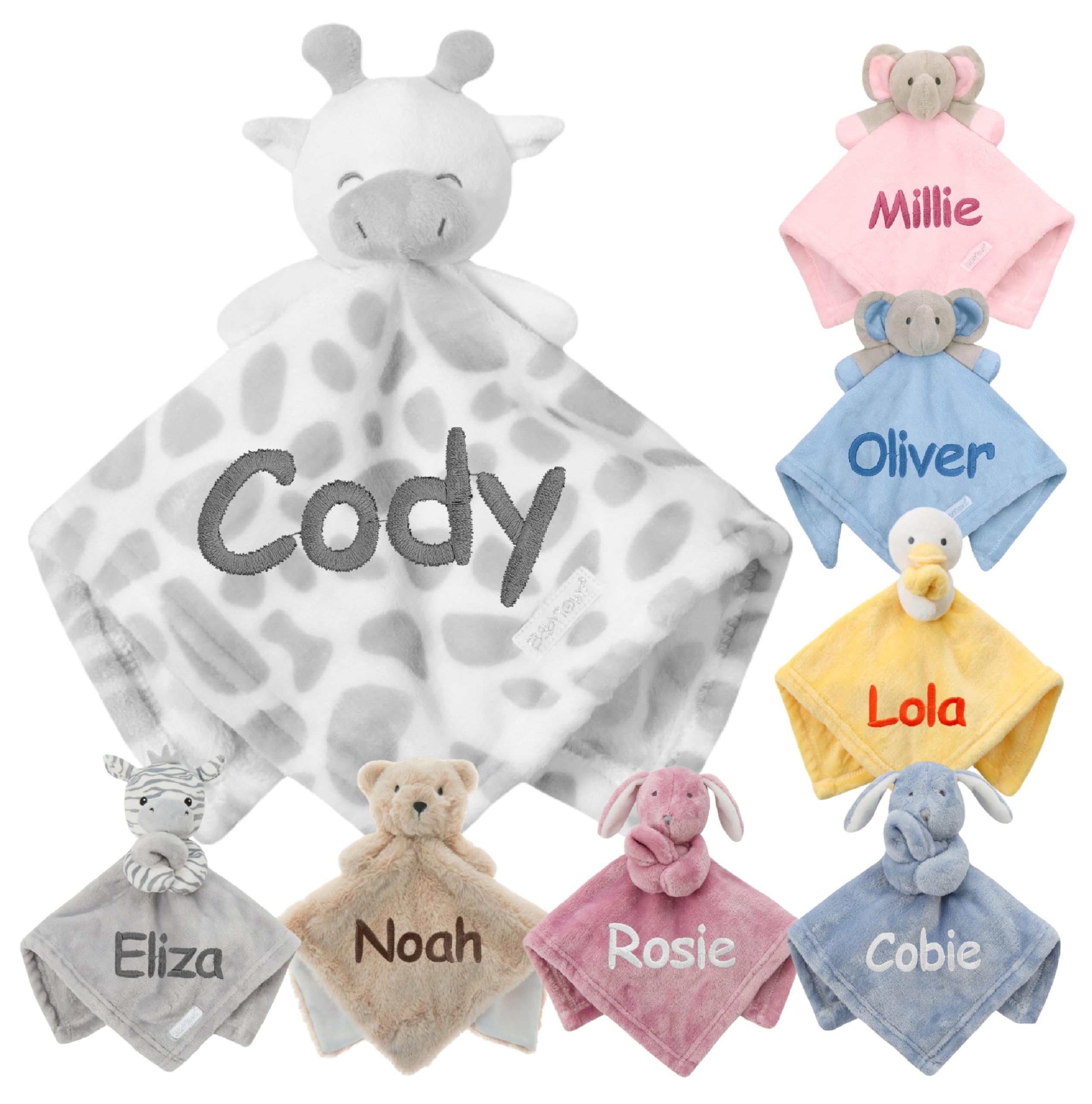 Gembroidery Personalised Baby Comforter Blanket Newborn Christening Shower Gift Boy Girl Keepsake Soft Snuggly Toy Blankie (Giraffe)