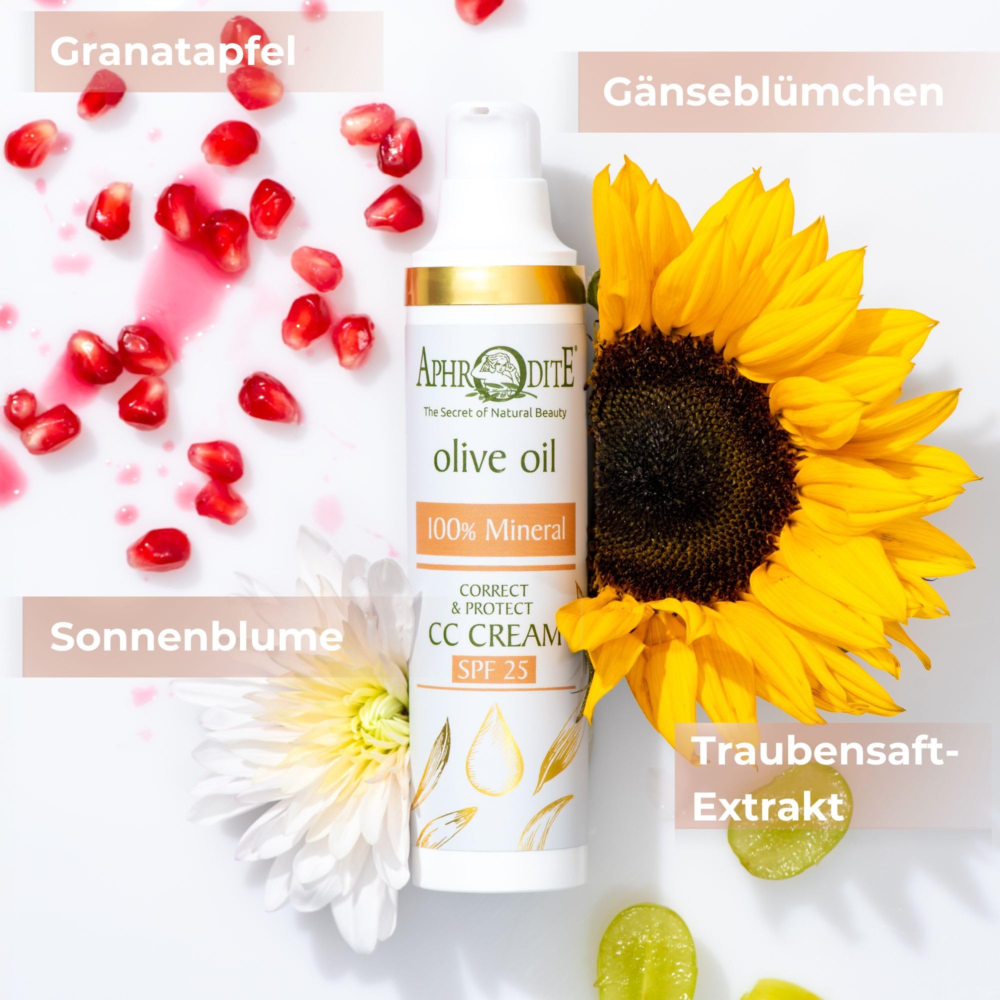 Aphrodite 100% Mineralische Correct & Protect CC Creme (50 ml) SPF 25 mit feuchtigkeitsspendender Abdeckung – Natürliche Mineralformel – Riff-sicher – Für empfindliche Haut